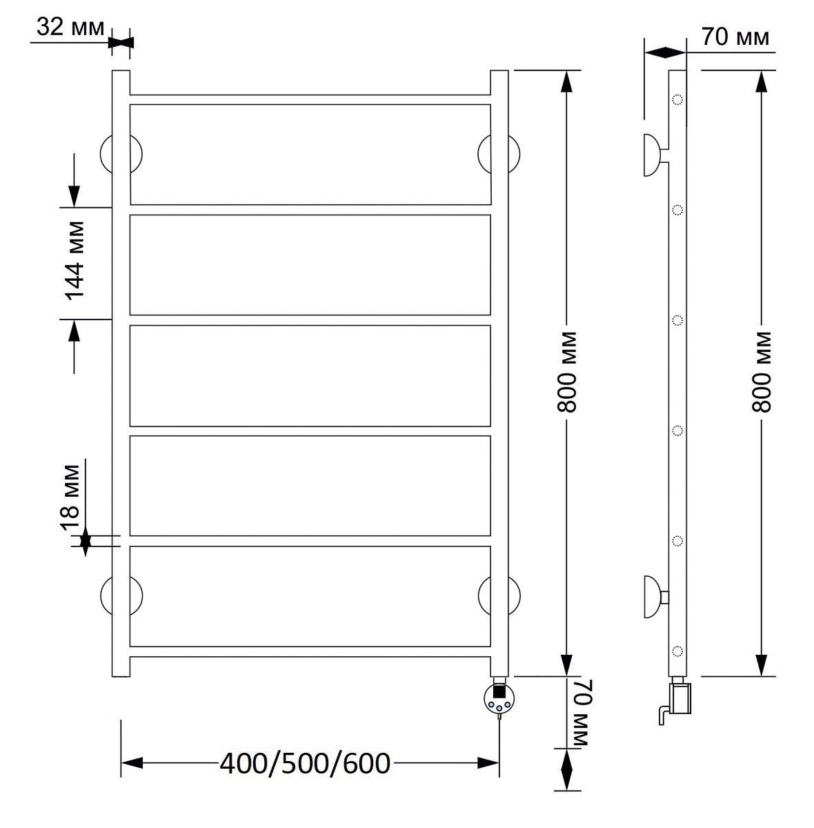 Изображение товара Полотенцесушитель электрический Secado Триада 1 R 500x800 мм 300 Вт с терморегулятором лесенка цвет бронза