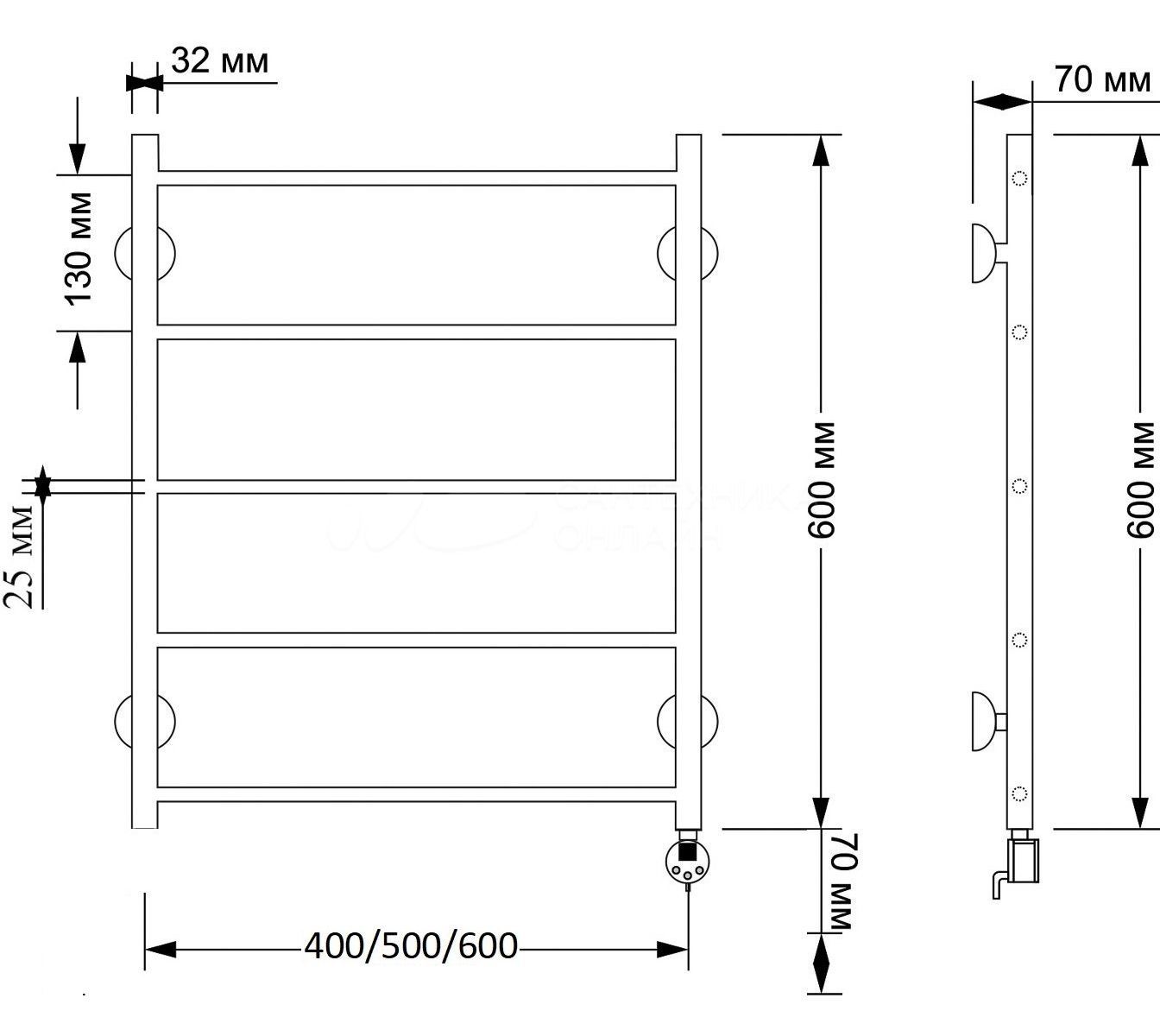 Изображение товара Полотенцесушитель электрический Secado Триада плюс R 500x600 мм 300 Вт с терморегулятором лесенка цвет бронза