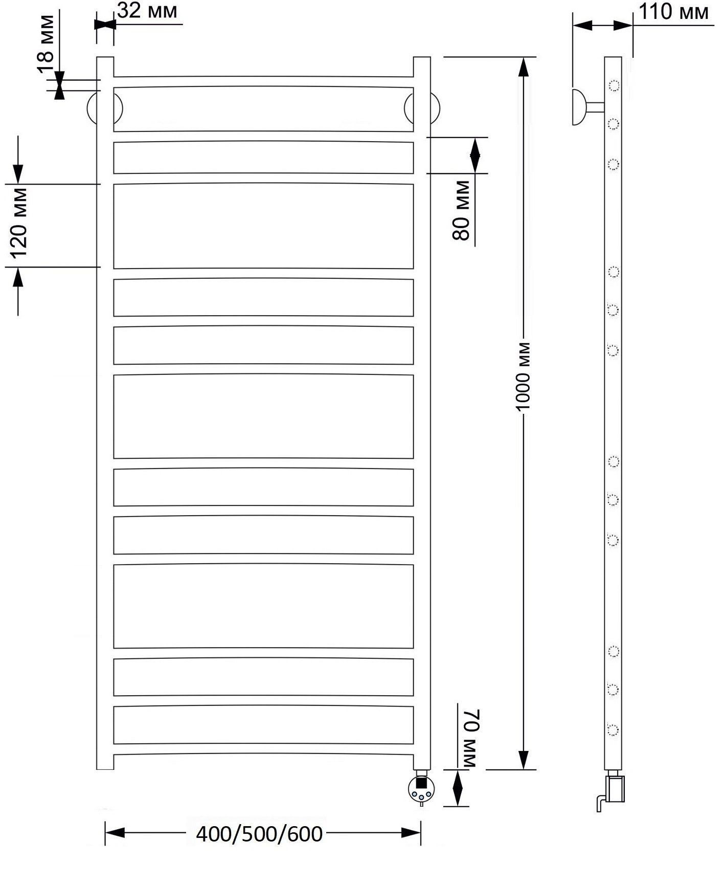 Изображение товара Полотенцесушитель электрический Secado Триада 3 R 500x1000 мм 300 Вт с терморегулятором лесенка цвет бронза