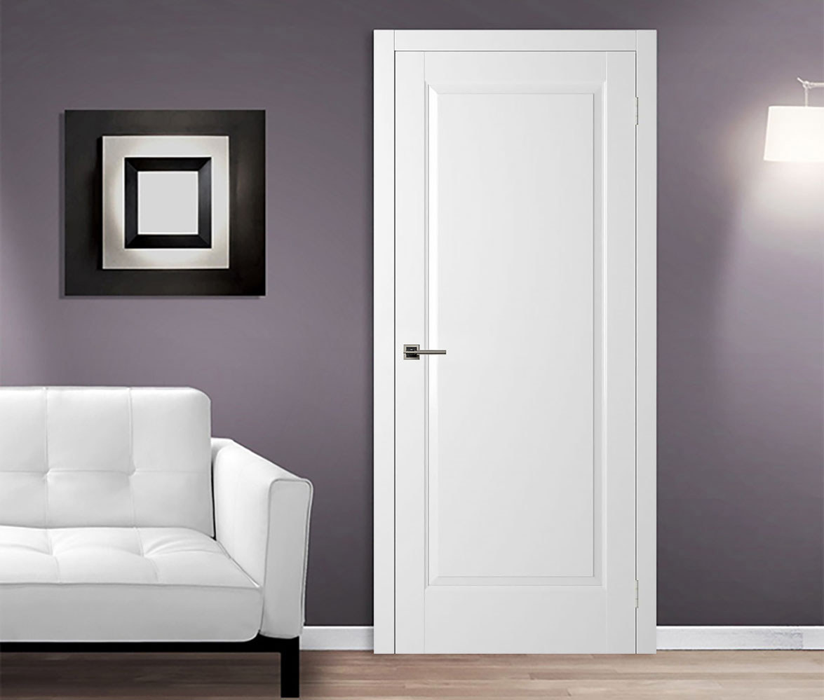 Изображение товара Дверь межкомнатная Двери Регионов Нова 1 ПП Аляска глухая 200x90 см фурнитура Белый Vantage 89 WH Проходная