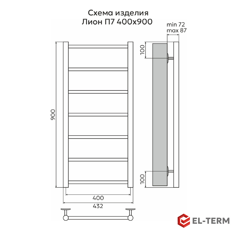 Изображение товара Электрический полотенцесушитель EL-TERM Лион П7 432x900 мм 95 Вт