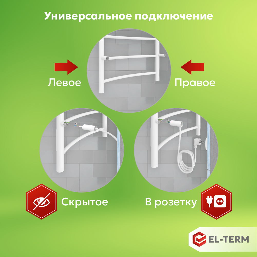 Изображение товара Полотенцесушитель электрический El-term Лион П5 532x700 мм 75 Вт с терморегулятором лесенка цвет белый