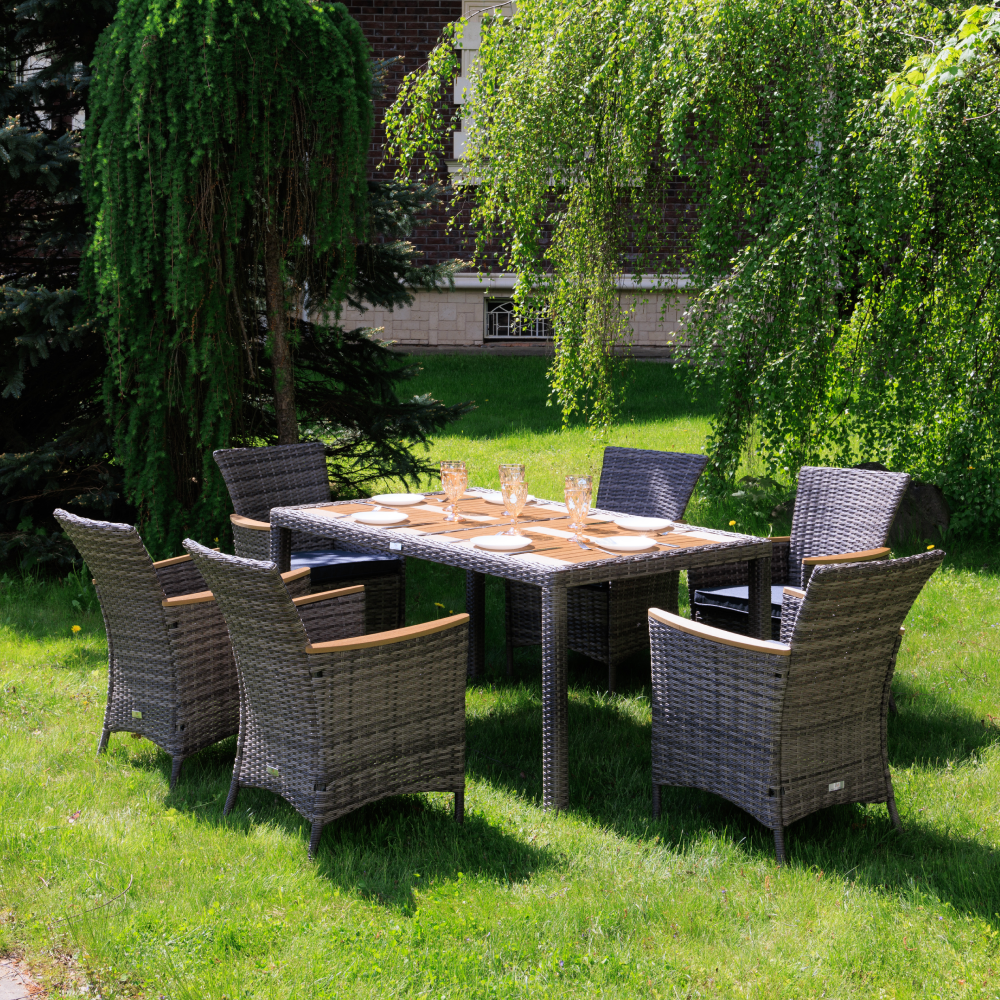 Изображение товара Набор садовой мебели Royal family Amelia 6 кресел и стол серый искусственный ротанг