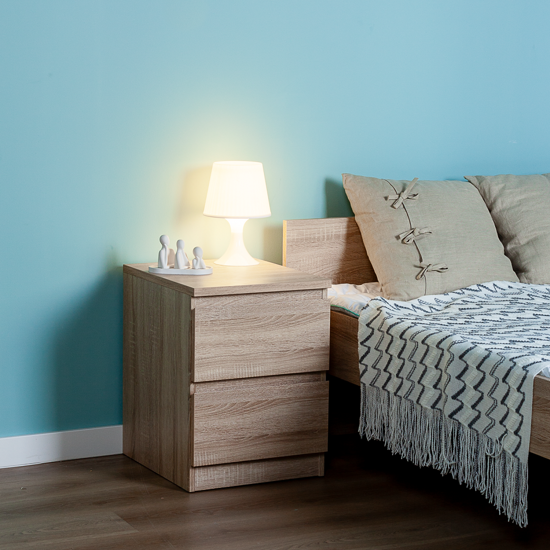 Изображение товара Тумба прикроватная Мальта 40х54х48 см дуб сонома 2 ящика в стиле минимализм