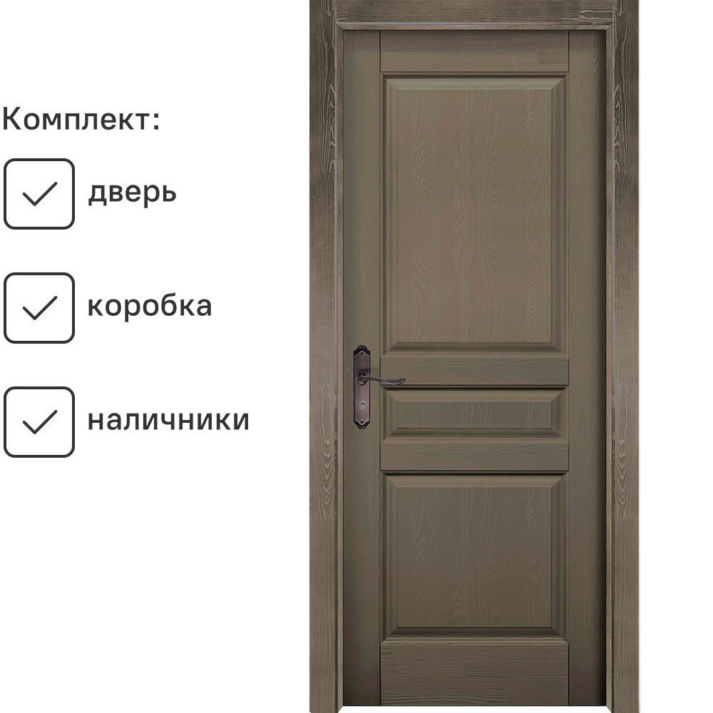 Изображение товара Комплект межкомнатной двери Ока Пандора глухая 200x60см цвет олива с коробом и наличниками