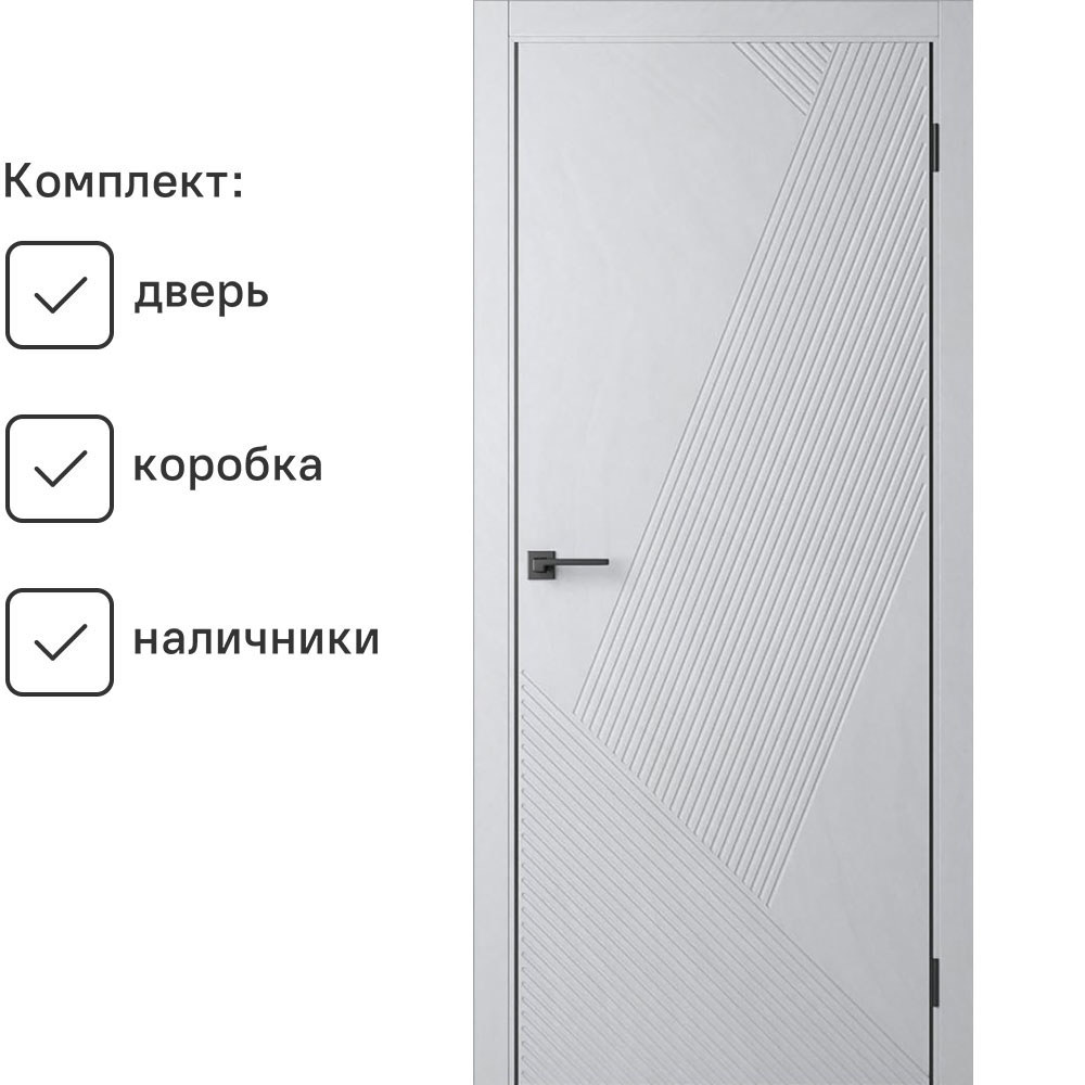 Изображение товара Комплект межкомнатной двери Двери регионов Дюна 1 Норд глухая 200x80см ПВХ цвет норд с коробом и наличниками