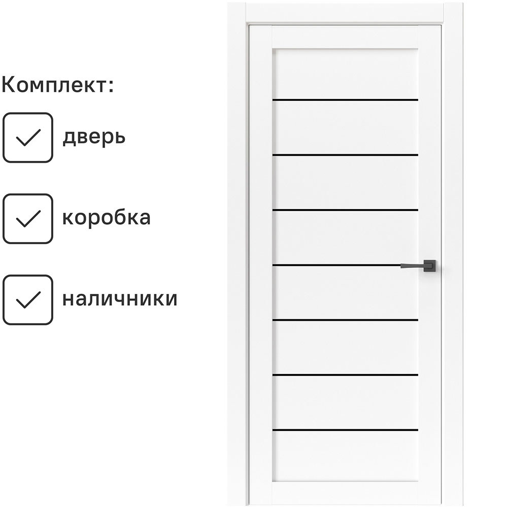 Изображение товара Комплект межкомнатной двери Uberture Модерн 10005 остеклённая 200x70см ПВХ цвет белый с коробом и наличниками