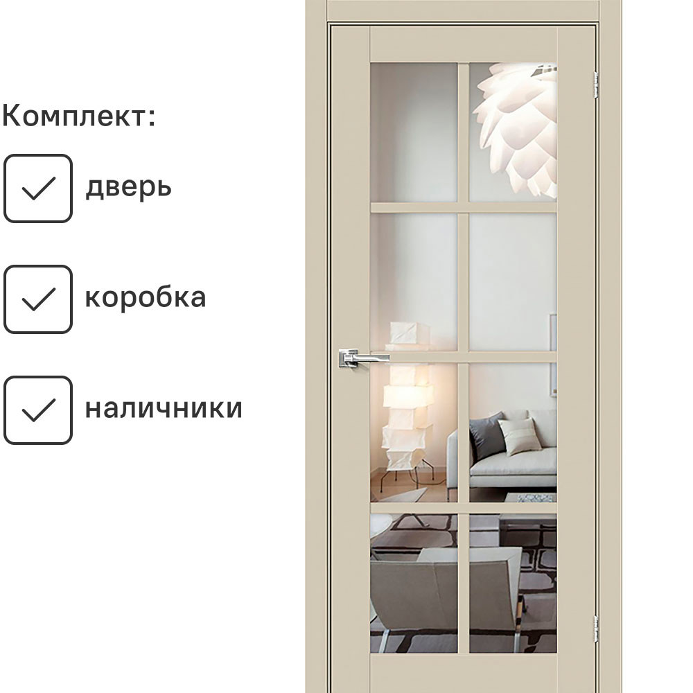 Изображение товара Дверь UBERTURE Парма 1222 Магнолия (слоновая кость) с коробами и наличниками