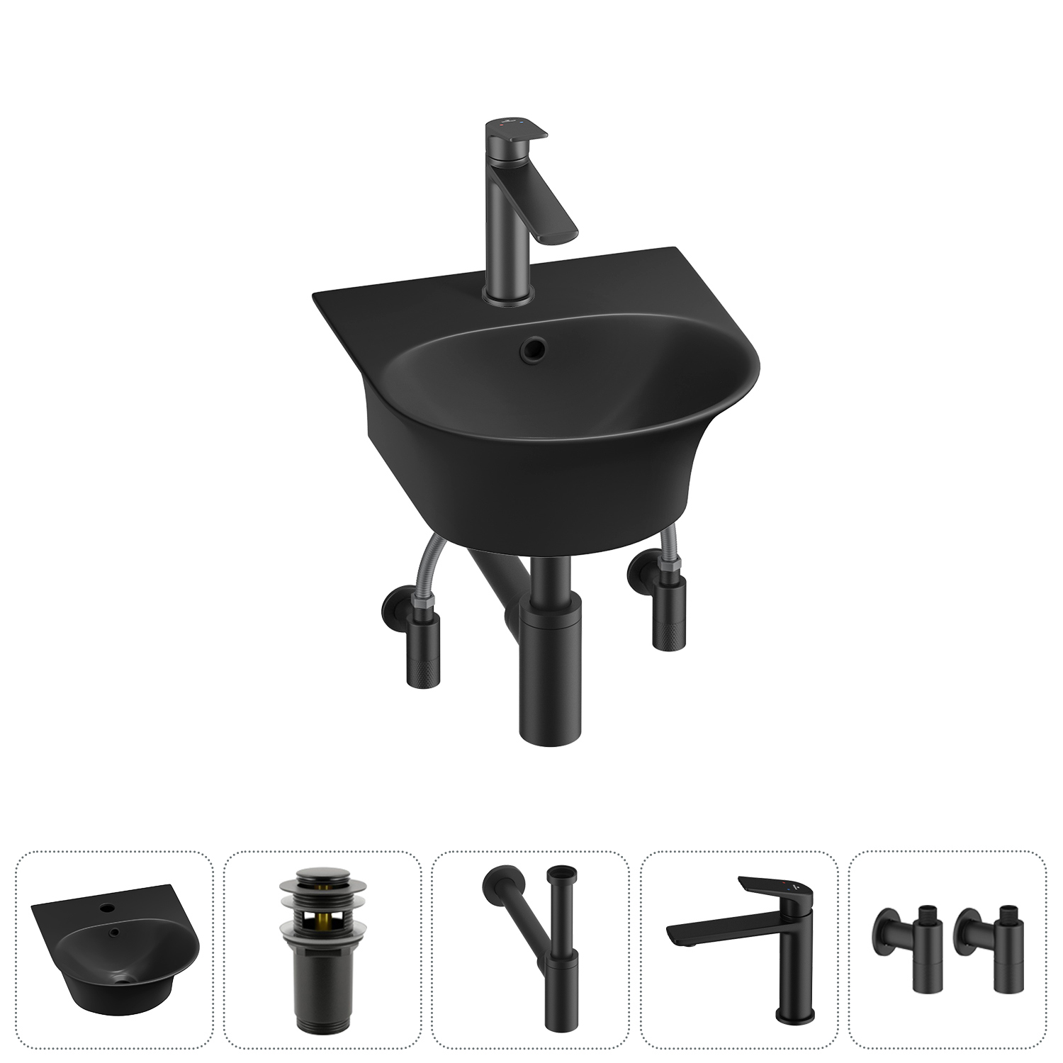 Изображение товара Раковина Lavinia boho bathroom sink 20216663R 34 см черная комплект с сифоном и смесителем