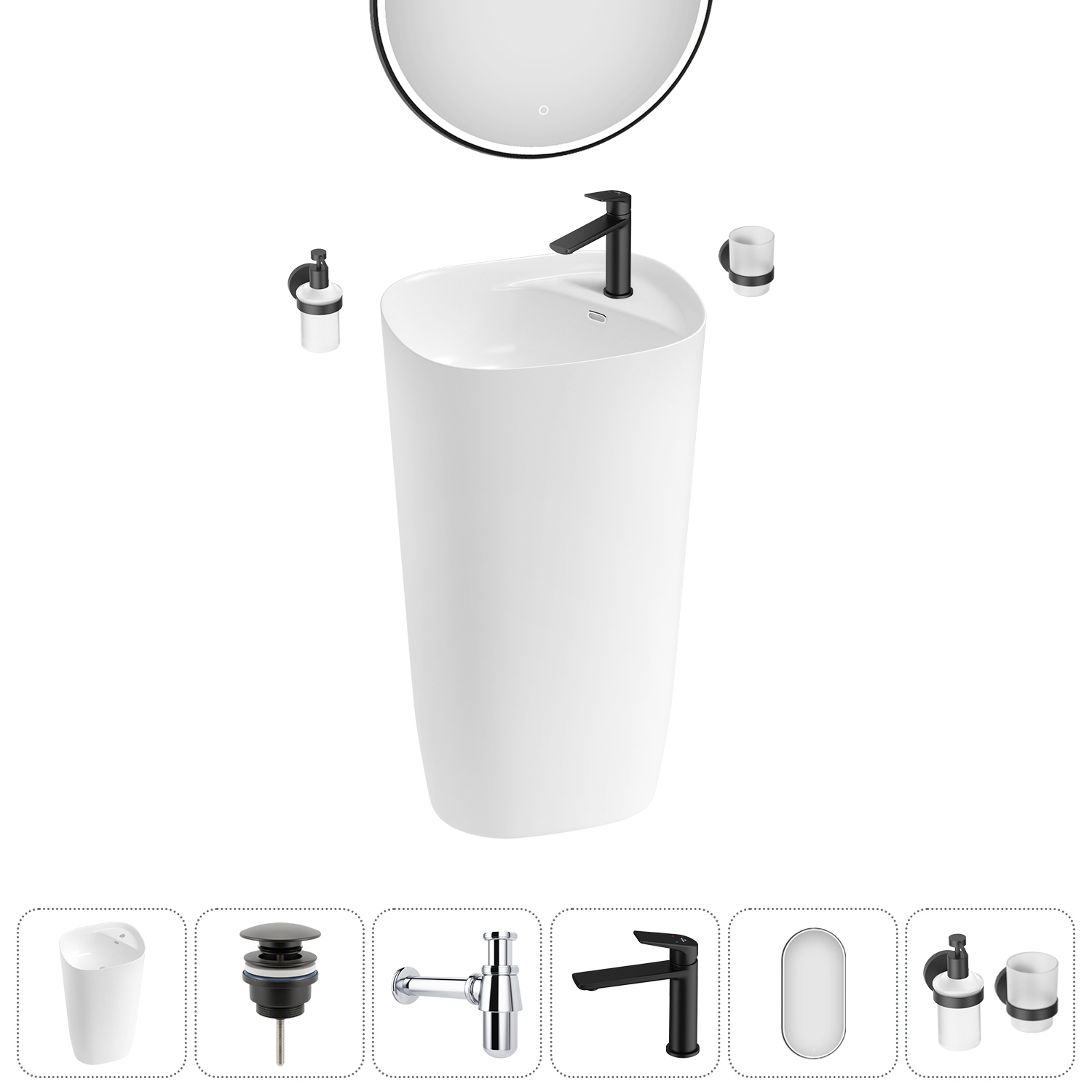 Изображение товара Раковина Lavinia Boho 6 в 1 с донным клапаном и зеркалом белая