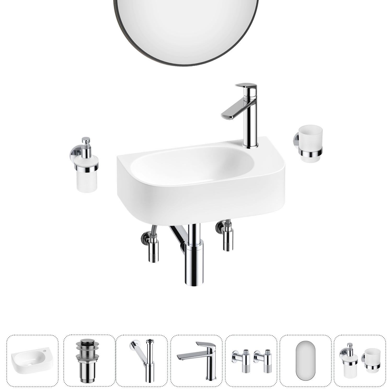 Изображение товара Раковина Lavinia boho bathroom sink 20219741R 40см цвет раковина 7 в 1: донный клапан, сифон, смеситель, вентили, зеркало, аксессуары