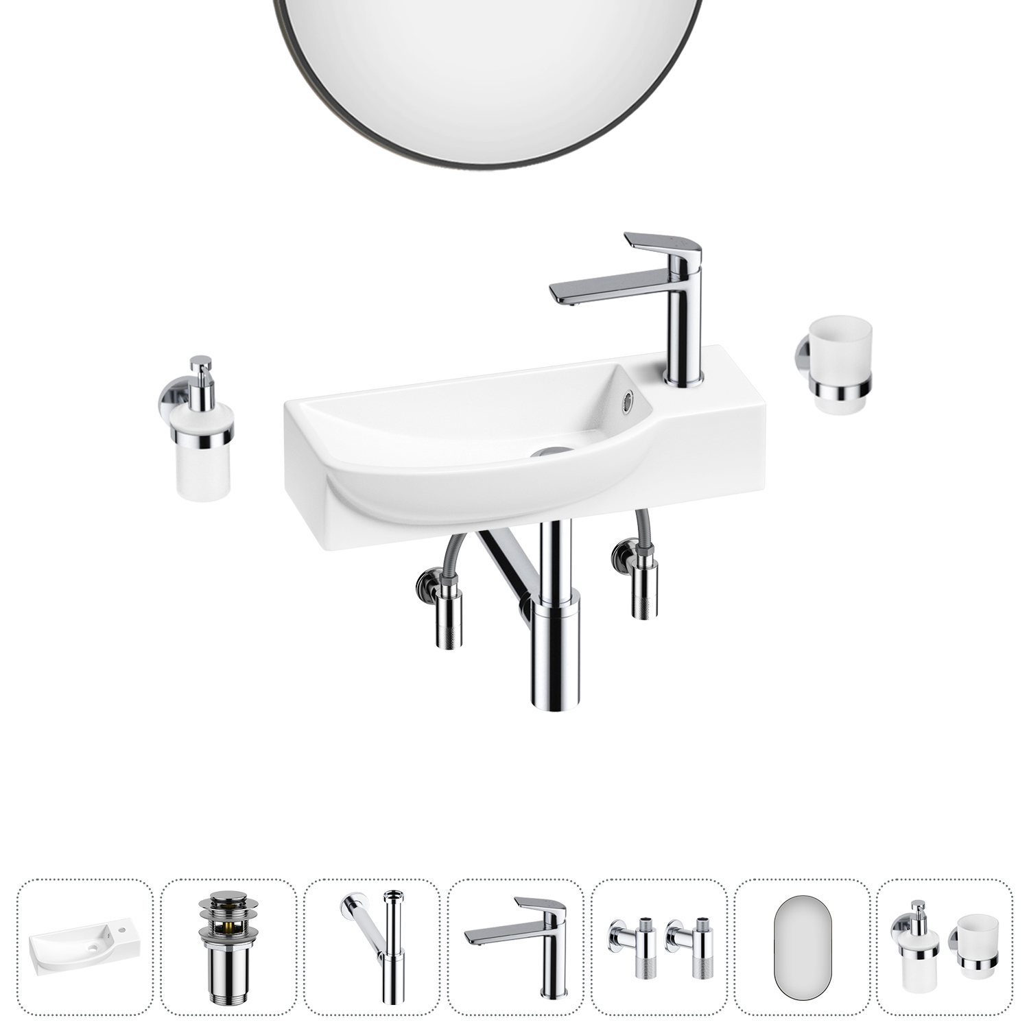 Изображение товара Раковина Lavinia boho bathroom sink 20219671R 50см цвет раковина 7 в 1: донный клапан, сифон, смеситель, вентили, зеркало, аксессуары