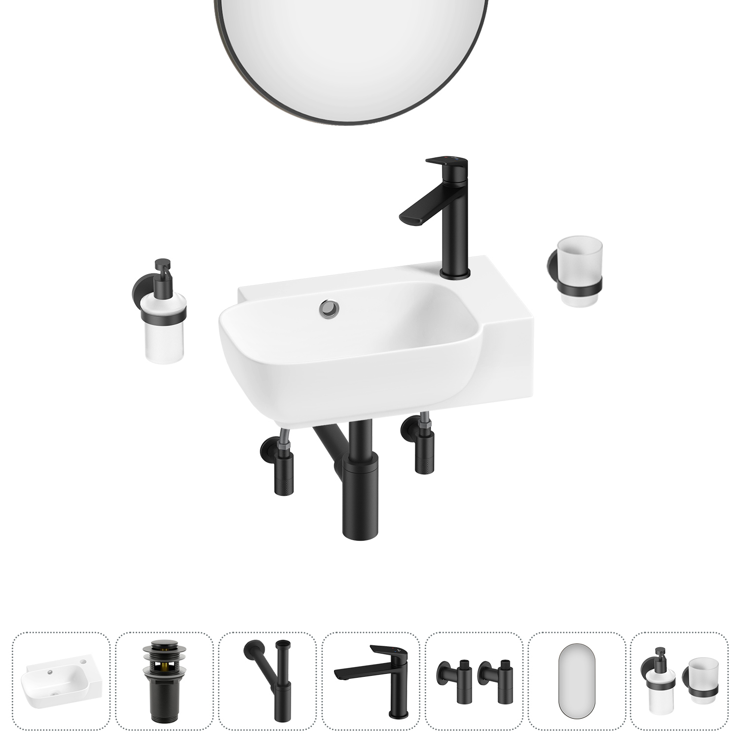 Изображение товара Раковина Lavinia Boho Bathroom Sink 40см белая 7 в 1 набор с зеркалом и аксессуарами