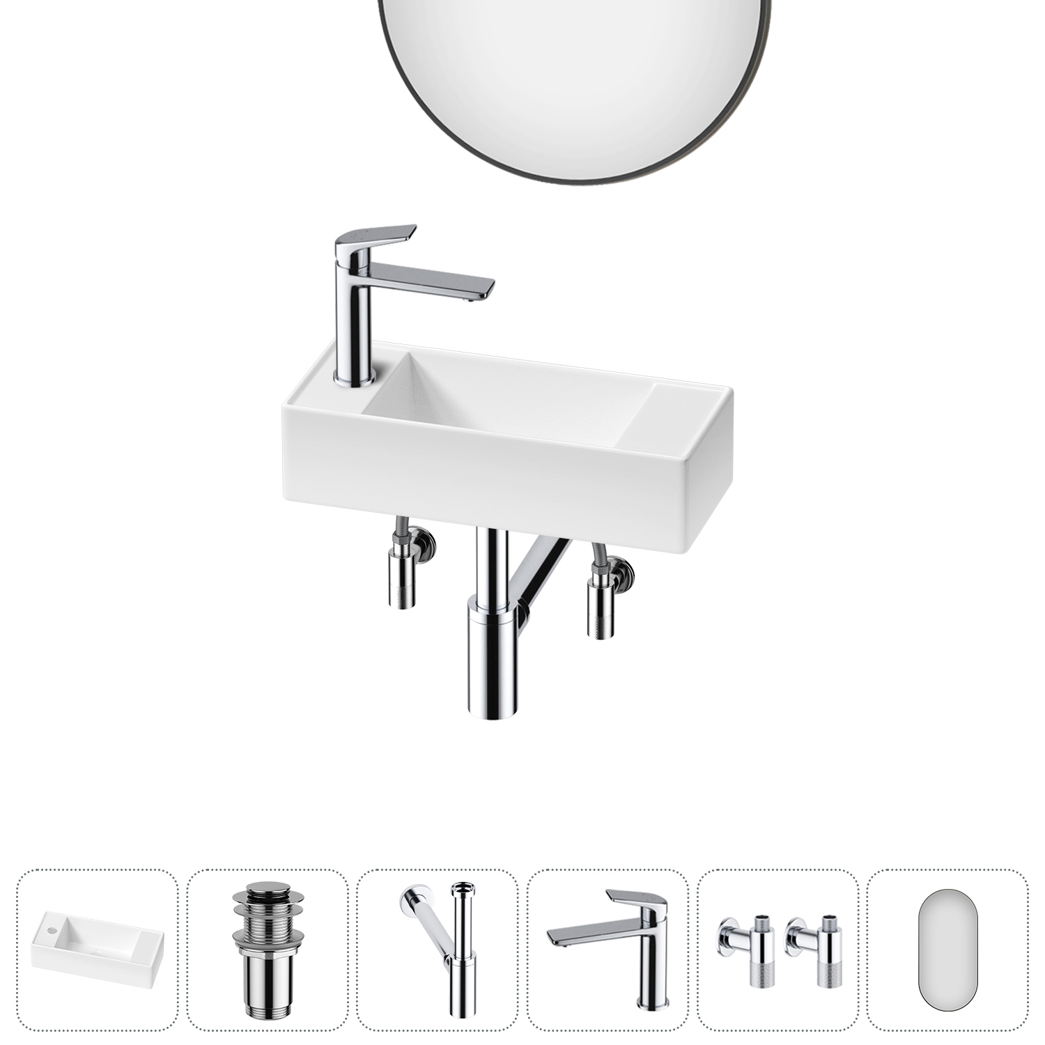 Изображение товара Раковина Lavinia boho bathroom sink 20219723R 43см цвет раковина 6 в 1: донный клапан, сифон, смеситель, вентили, зеркало