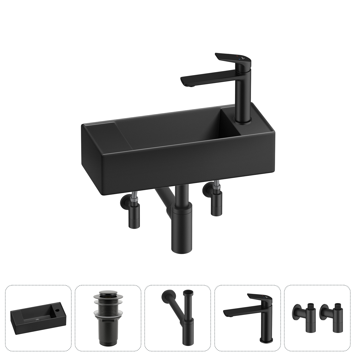 Изображение товара Раковина Lavinia boho bathroom sink 43 см с донным клапаном сифоном и смесителем черный матовый