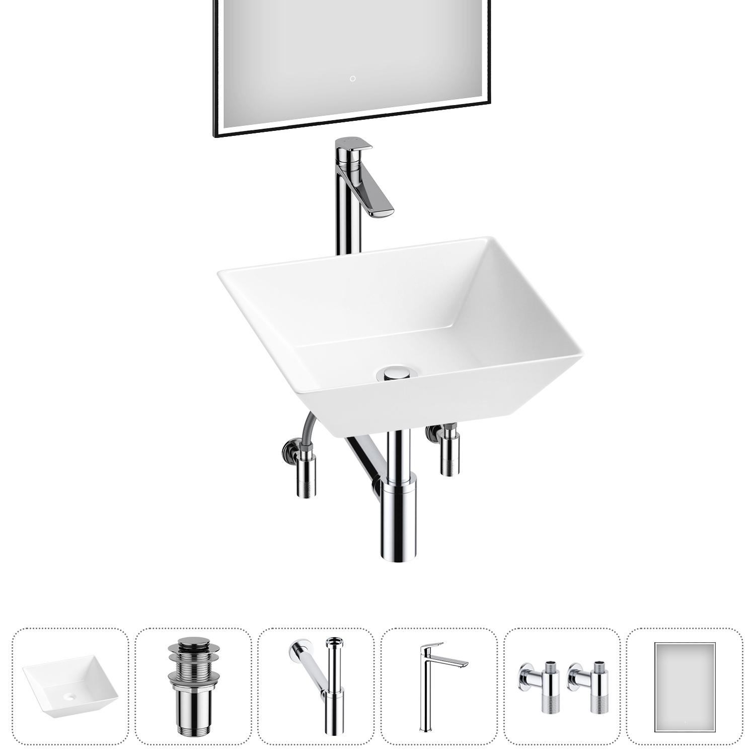 Изображение товара Раковина Lavinia boho bathroom sink 20219297R 42см цвет раковина 6 в 1: донный клапан, сифон, смеситель, вентили, зеркало