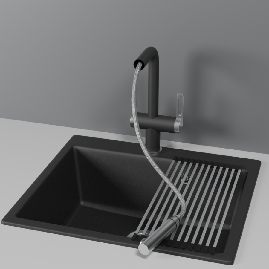 Изображение товара Смеситель для кухни Granula 8170 ШВАРЦ 30.5 см выдвижной излив цвет черный металлик