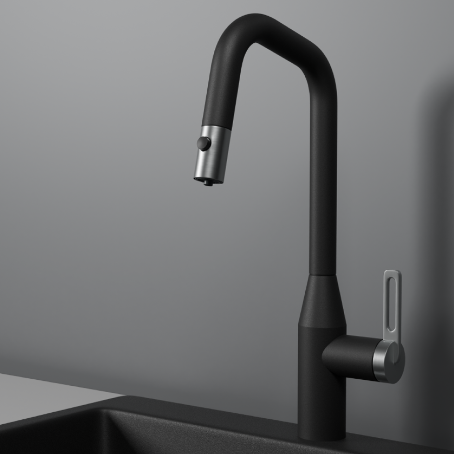 Изображение товара Смеситель для кухни Granula 8171 ТУРМАЛИН 26.9 см выдвижной излив цвет черный матовый