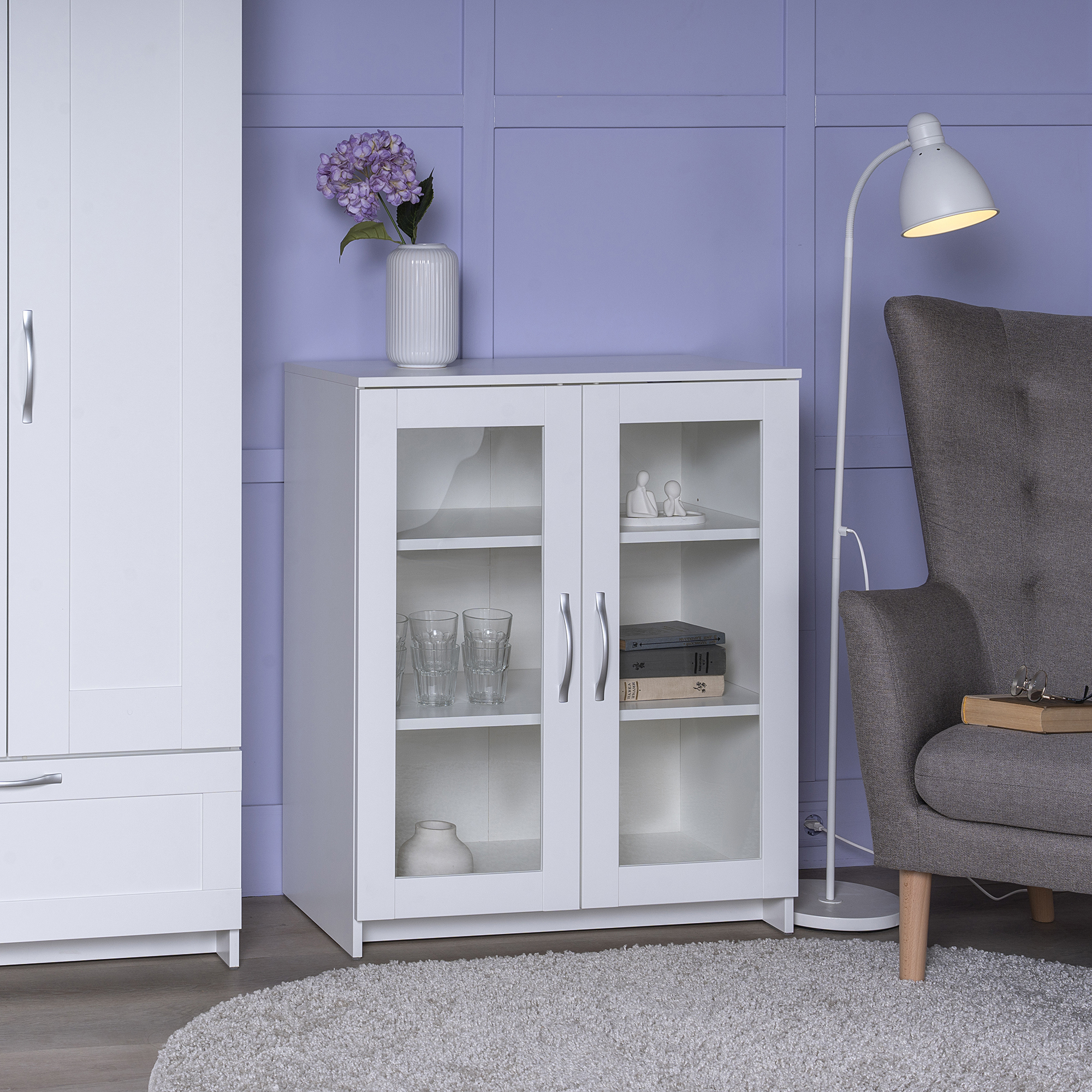 Изображение товара Тумба Гуд Лакк Сириус 2 двери со стеклом белая мебель для жилых помещений