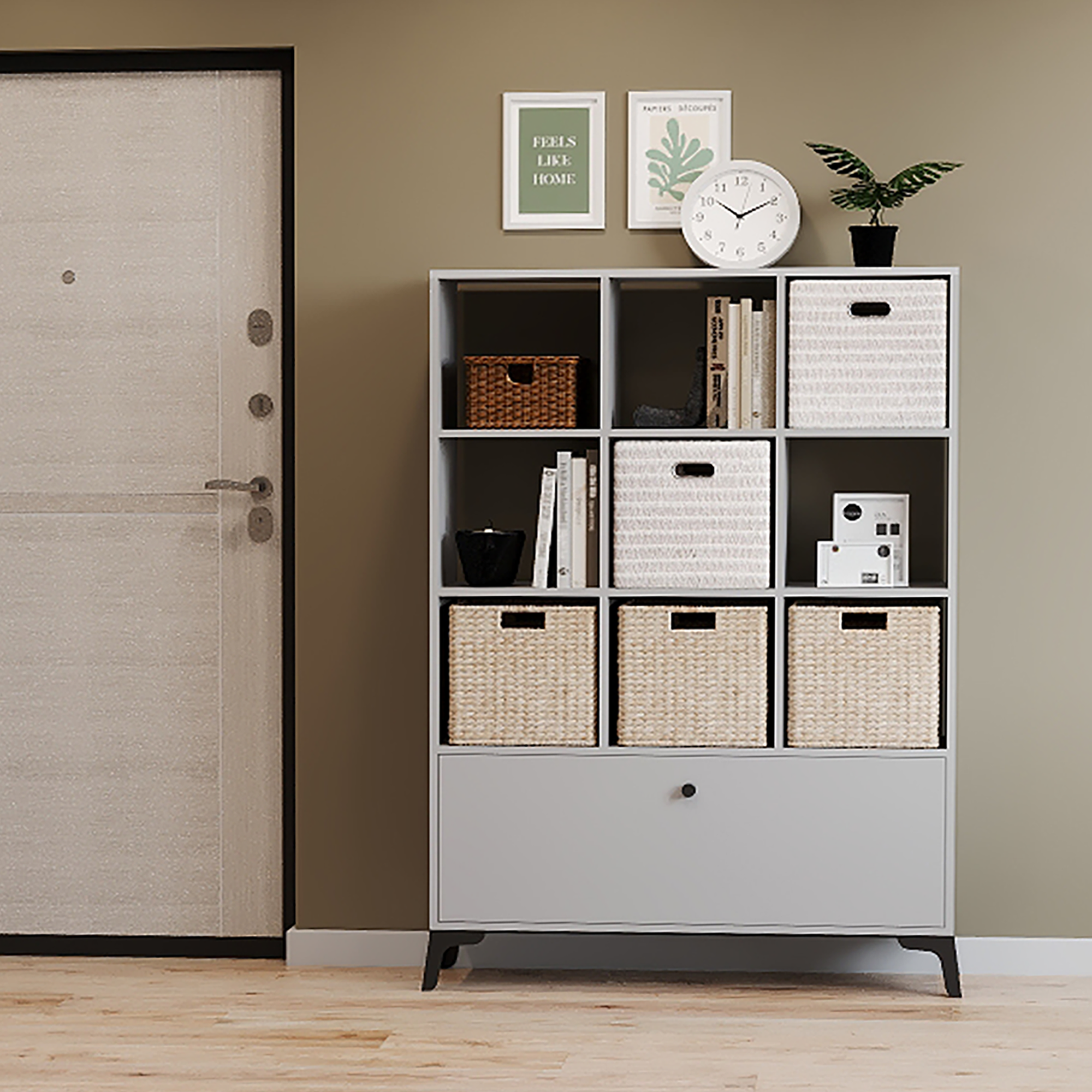 Изображение товара Стеллаж Kub Моно 9 секций 105x140x31.7 см серый ЛДСП гардеробная мебель