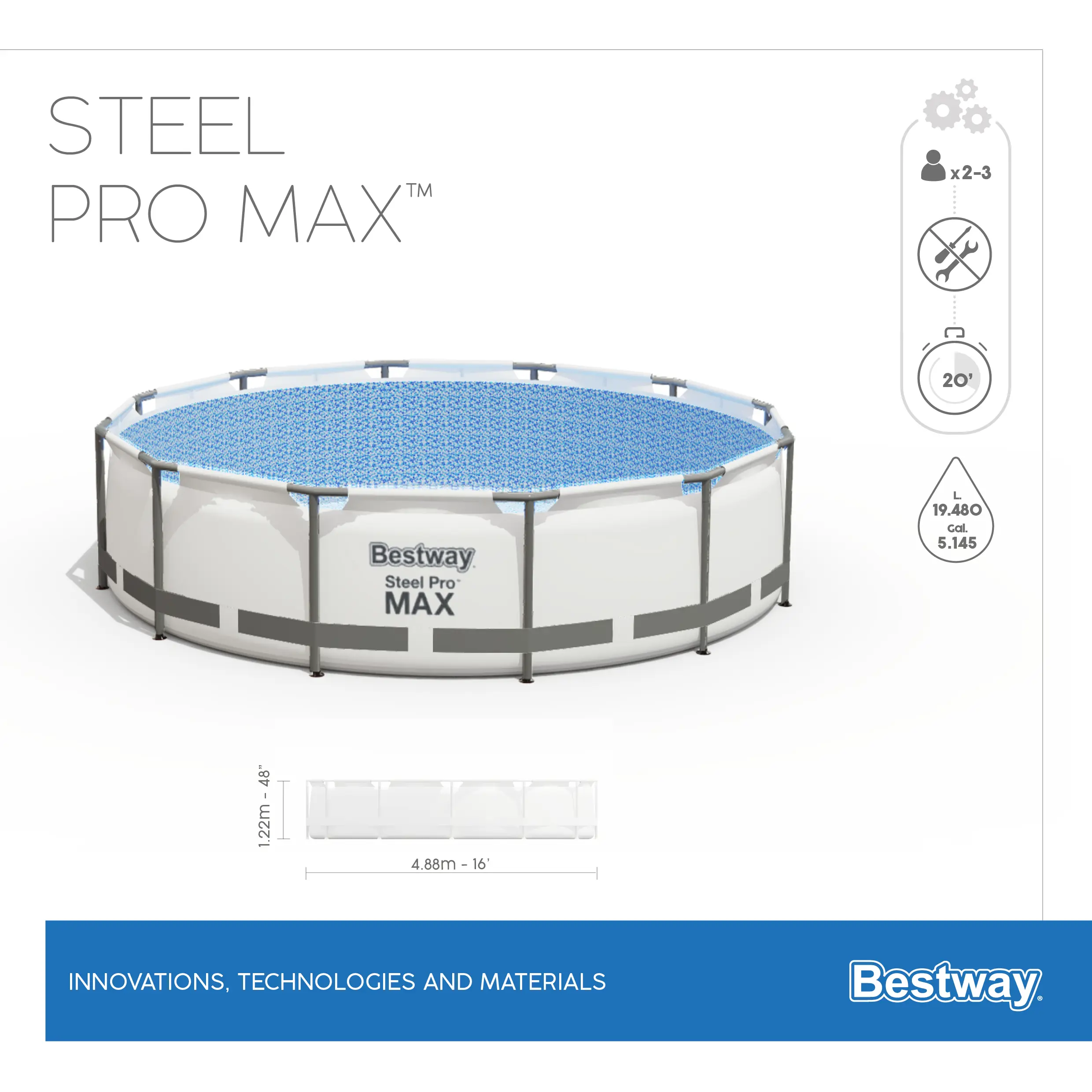 Каркасный бассейн Bestway 5612Z BW 488x122 см - 8