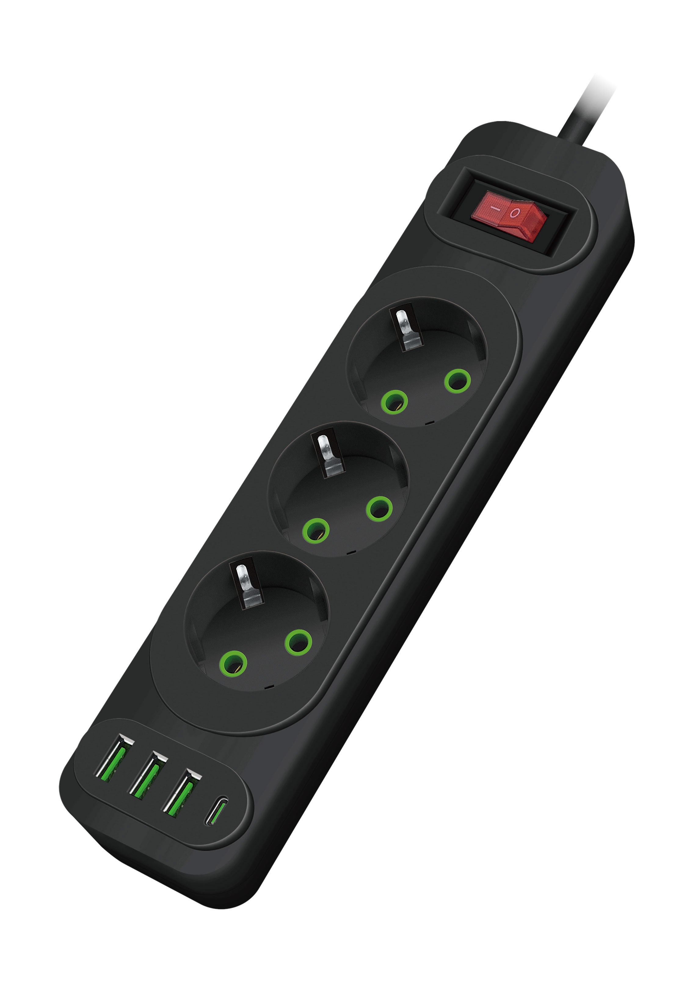 Изображение товара Удлинитель бытовой Amper JH-1081U-4B 3 розетки 4м черный защитой USB