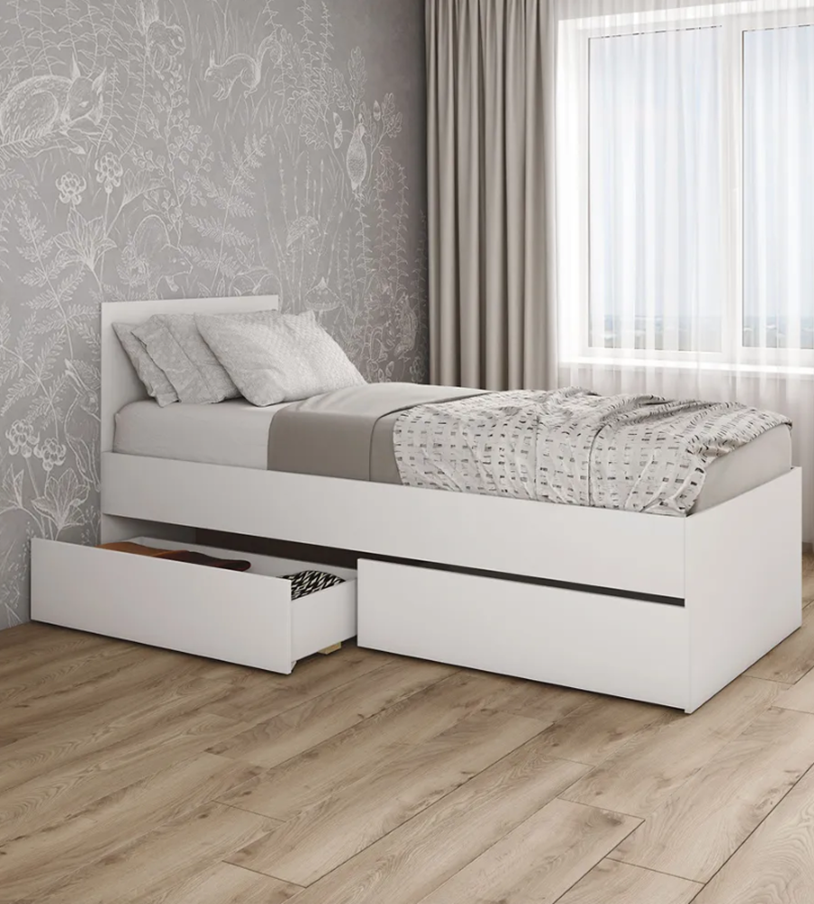 Изображение товара Кровать односпальная из ЛДСП с ящиком 90x200 см ДСВ МЕБЕЛЬ Мори белая