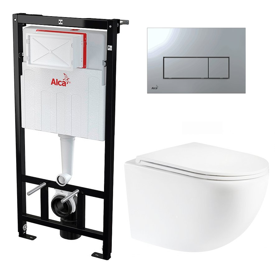 Изображение товара Комплект 3 в 1 инсталляция AlcaPlast с подвесным унитазом BelBagno Uno кнопка хром 1