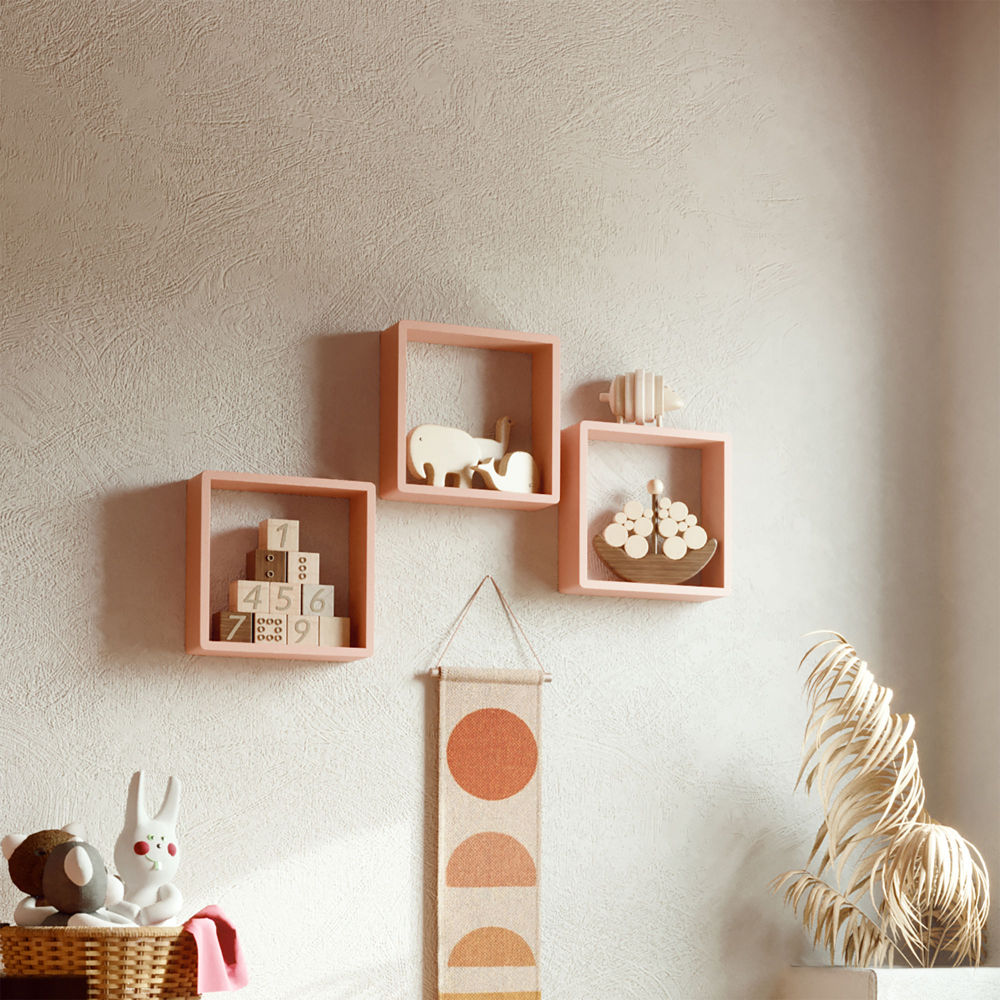 Полка настенная Spaceo 20x20 см/24x24 см/28x28 см МДФ цвет розовый 3 шт