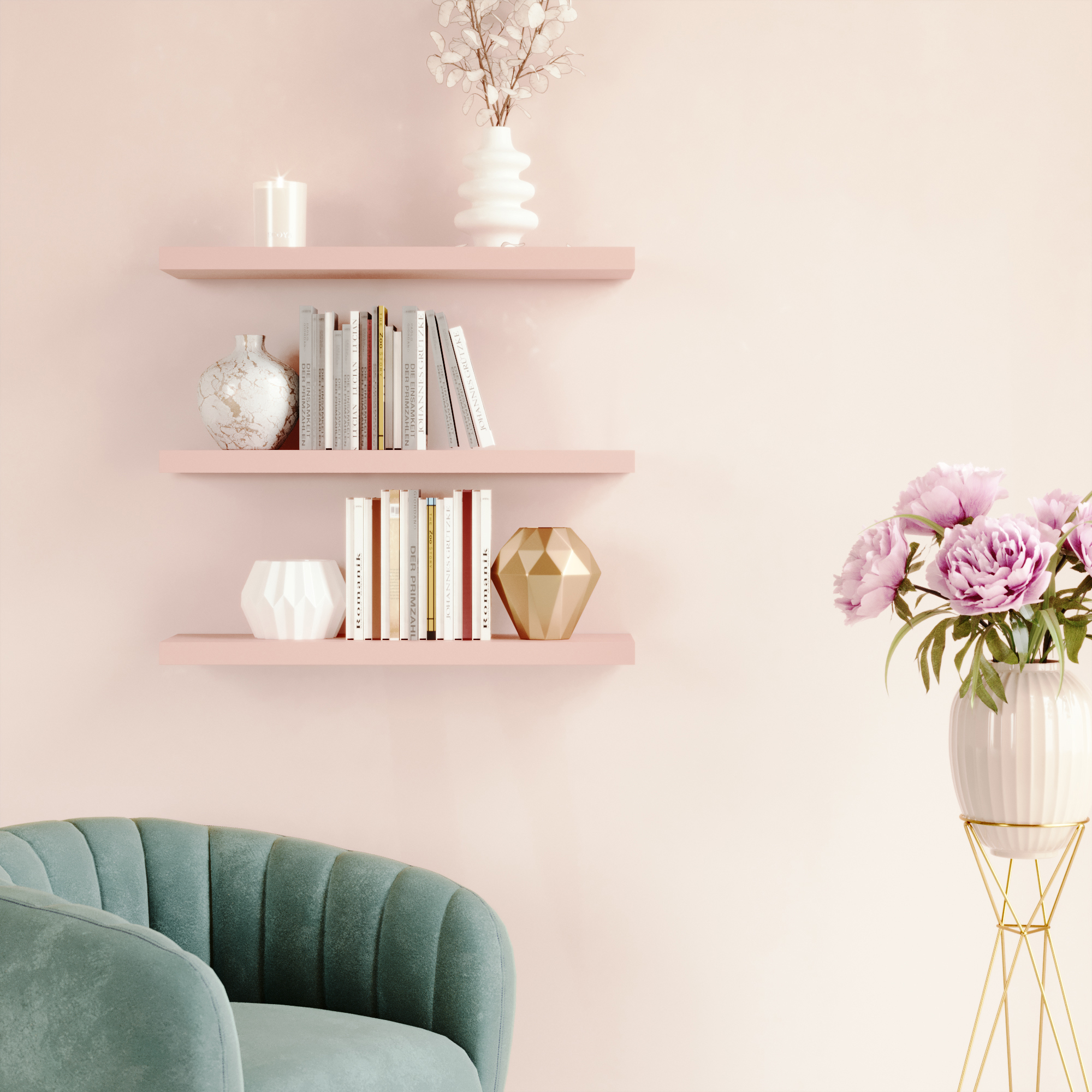 Изображение товара Настенная полка Spaceo Bistro 80x23.5 см из МДФ розовый дизайн