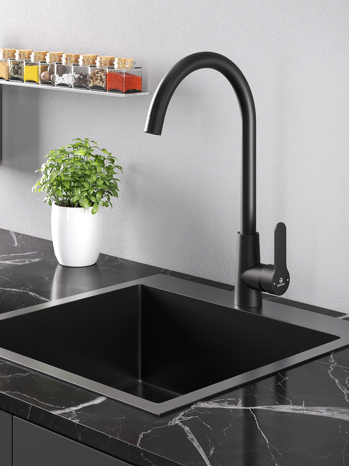 Изображение товара Смеситель для кухни Agger 09 поворотный излив 28 см цвет черный матовый