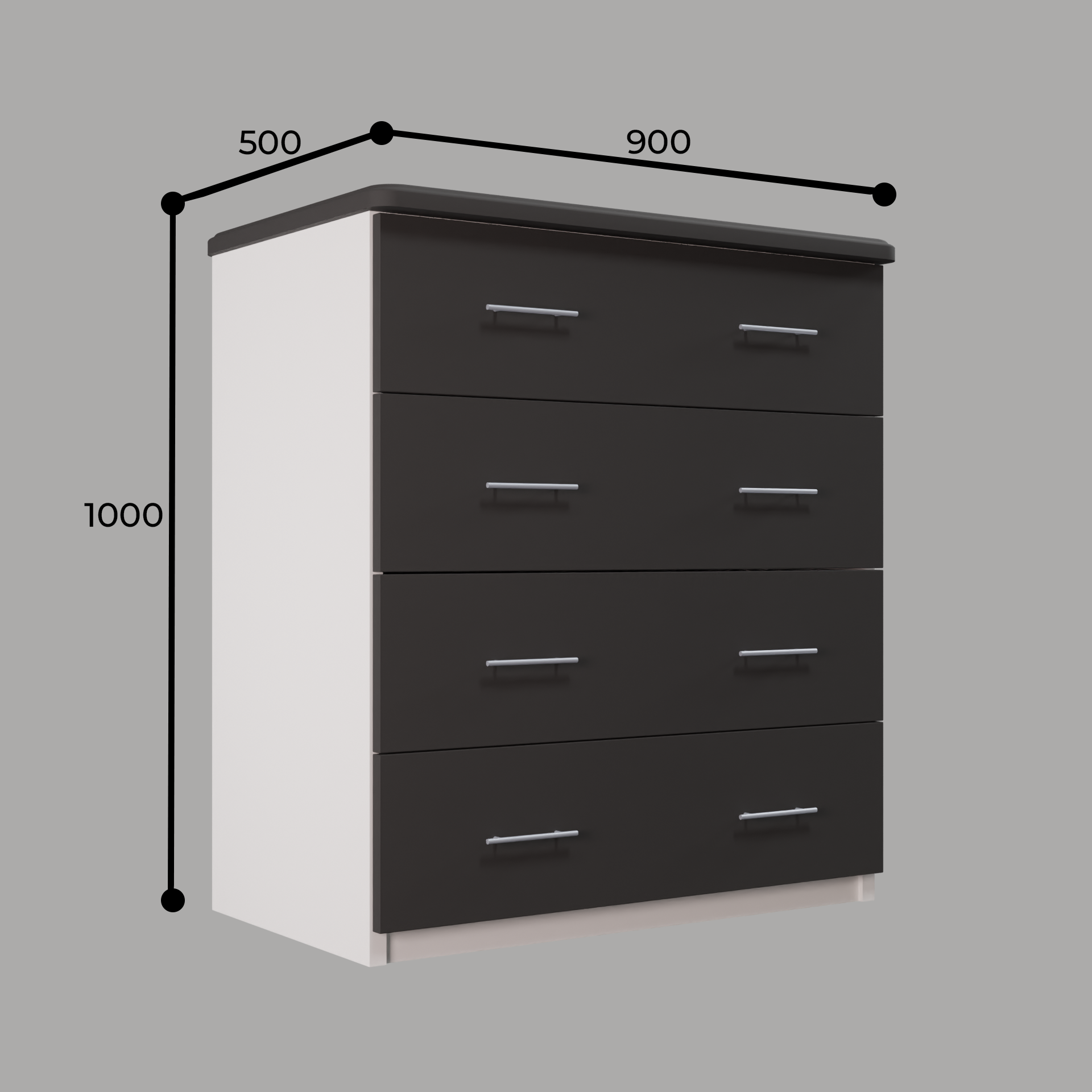 Изображение товара Комод Веста Марта 900-4 с 4 ящиками, 90x50x100 см, графит софт