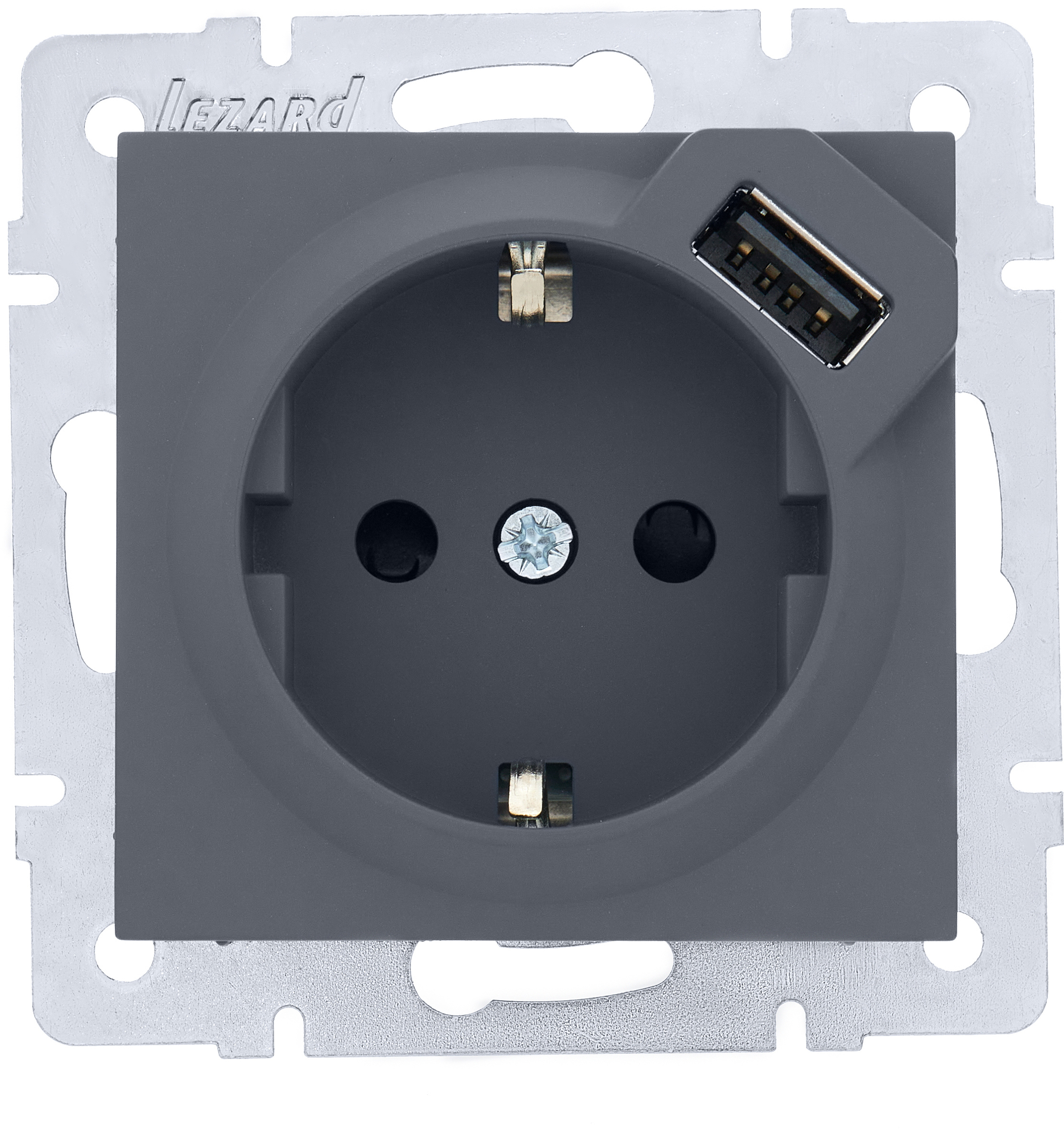 Изображение товара Встраиваемая розетка USB двойная Lezard Vesna 742-3488-181 с заземлением графит