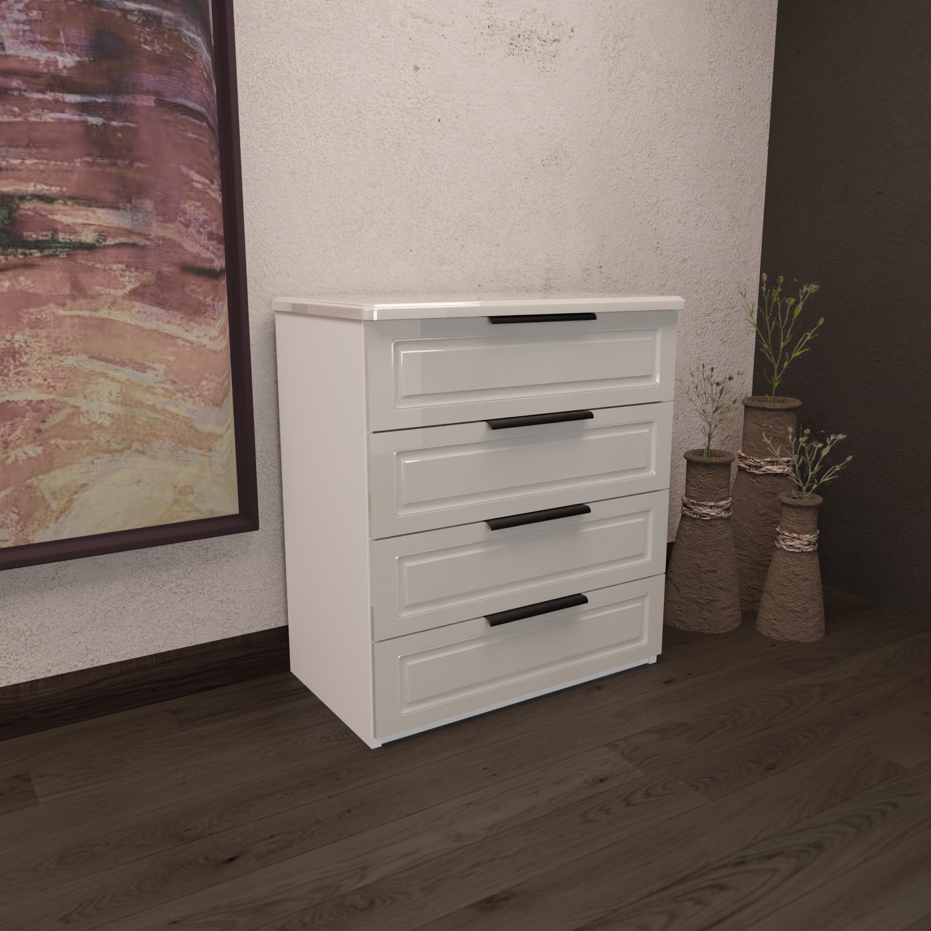 Изображение товара Комод Веста Катерина 900-4 с 4 ящиками глянец жемчуг 90x50x100 см МДФ дизайн Изображение товара Комод Веста Катерина 900-4 с 4 ящиками глянец жемчуг 90x50x100 см МДФ дизайн