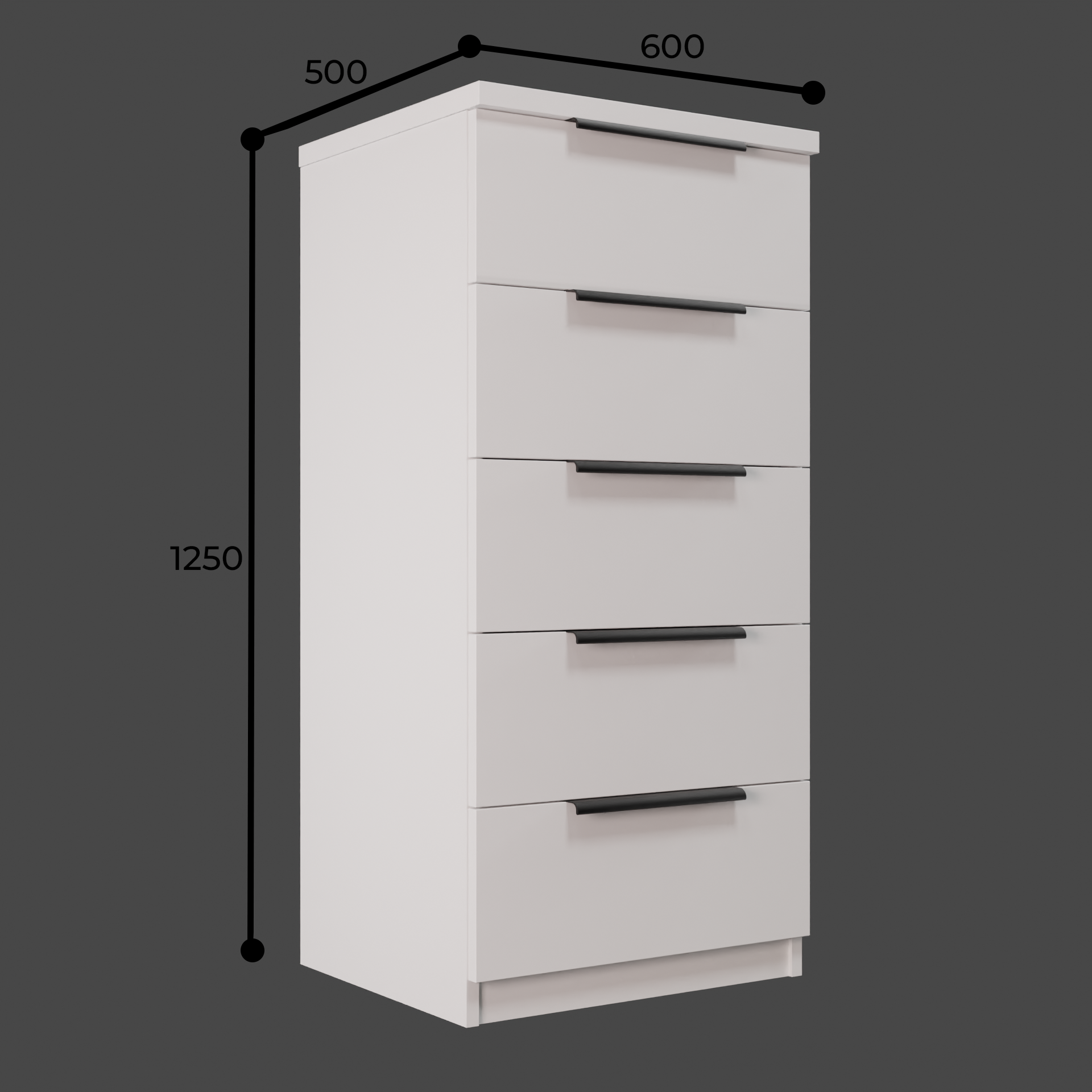 Изображение товара Комод Веста 600-5 5 ящиков 60x50x122 см ЛДСП профильные ручки цвет белый