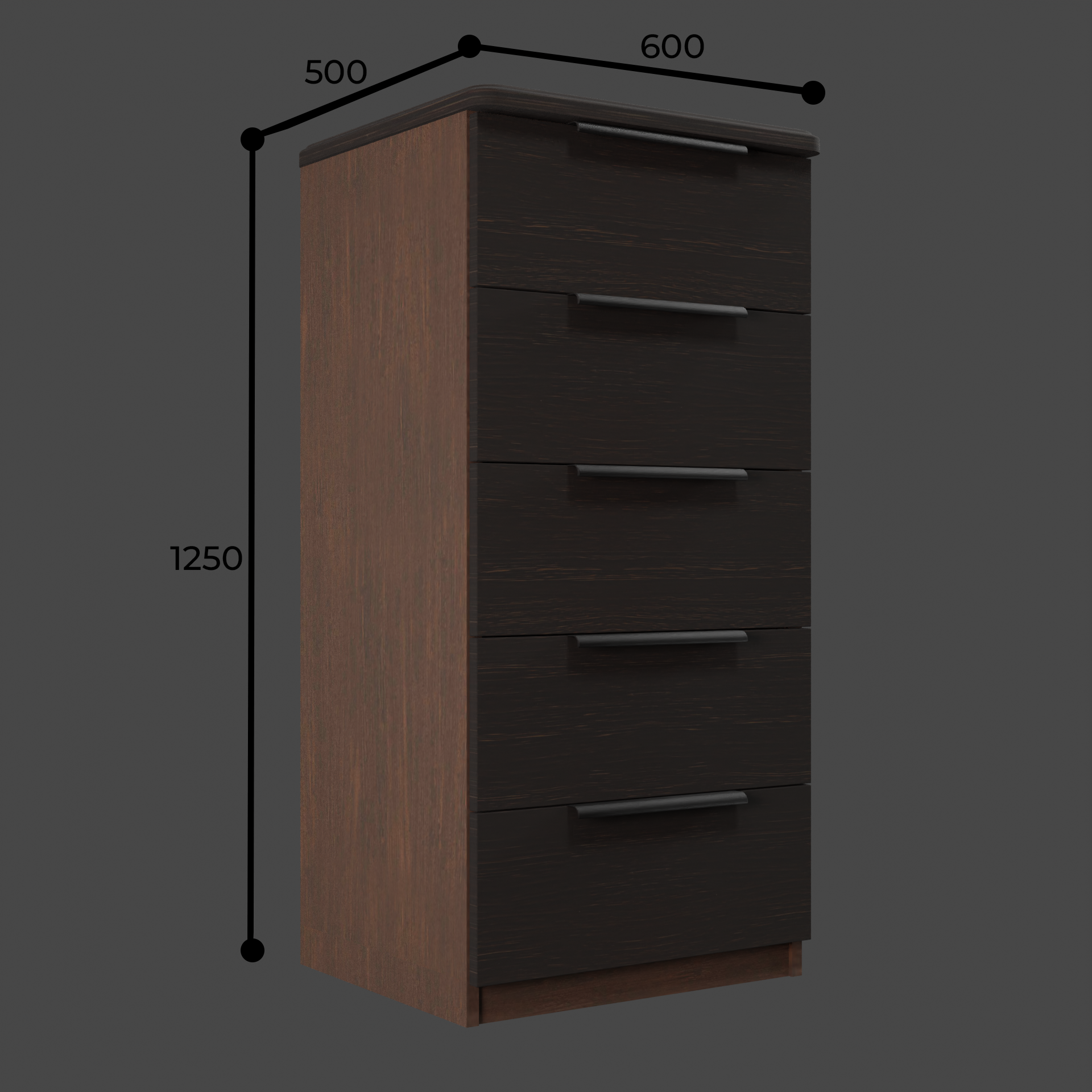 Изображение товара Комод Веста Марта 600-5 5 ящиков 60x50x122 см МДФ профильные ручки цвет венге1998 текстура дерева