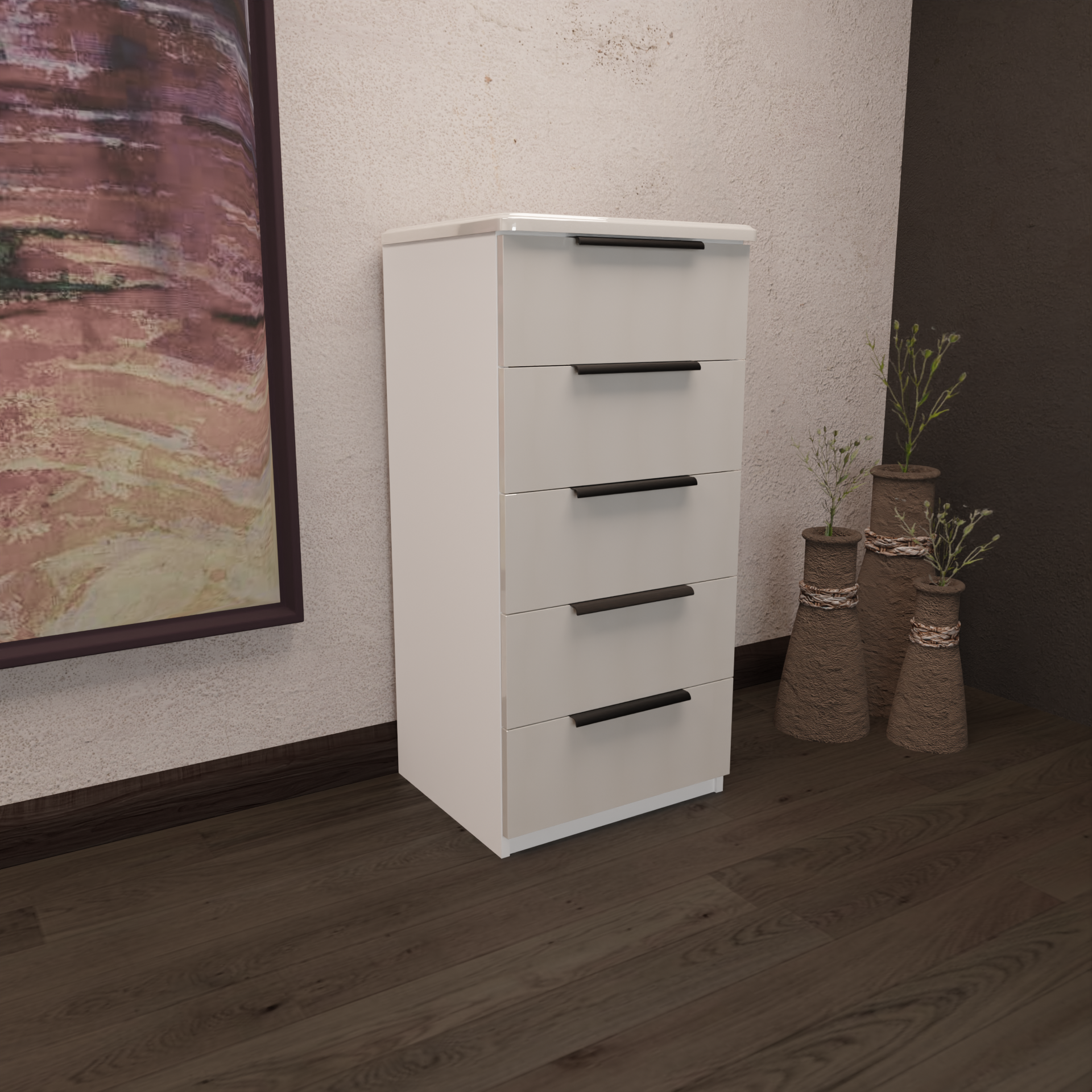 Изображение товара Комод Веста Марта 600-5 5 ящиков 60x50x122 см МДФ профильные ручки цвет жемчуг глянец