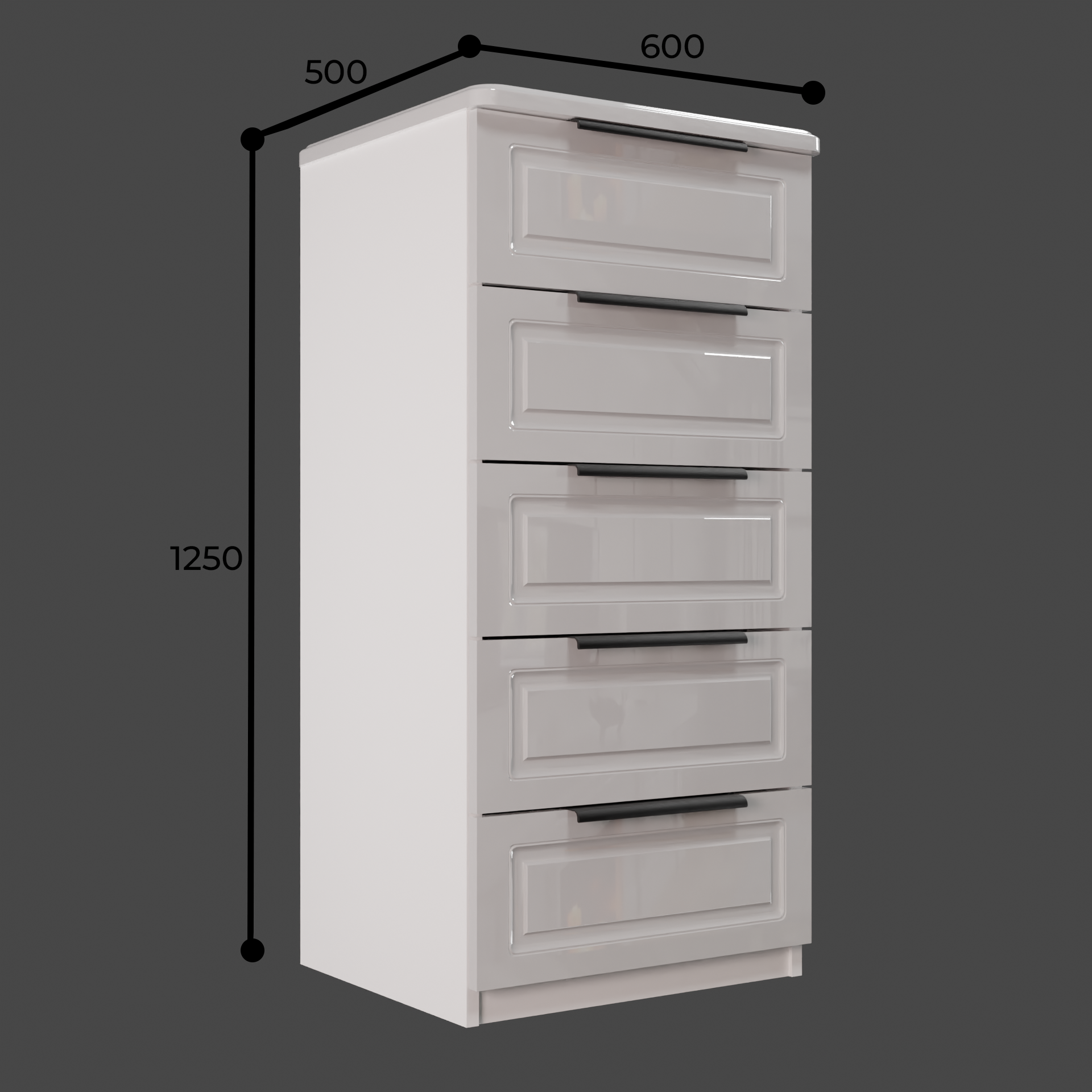 Изображение товара Комод Веста Катерина 600-5 с 5 ящиками белый глянец современный дизайн