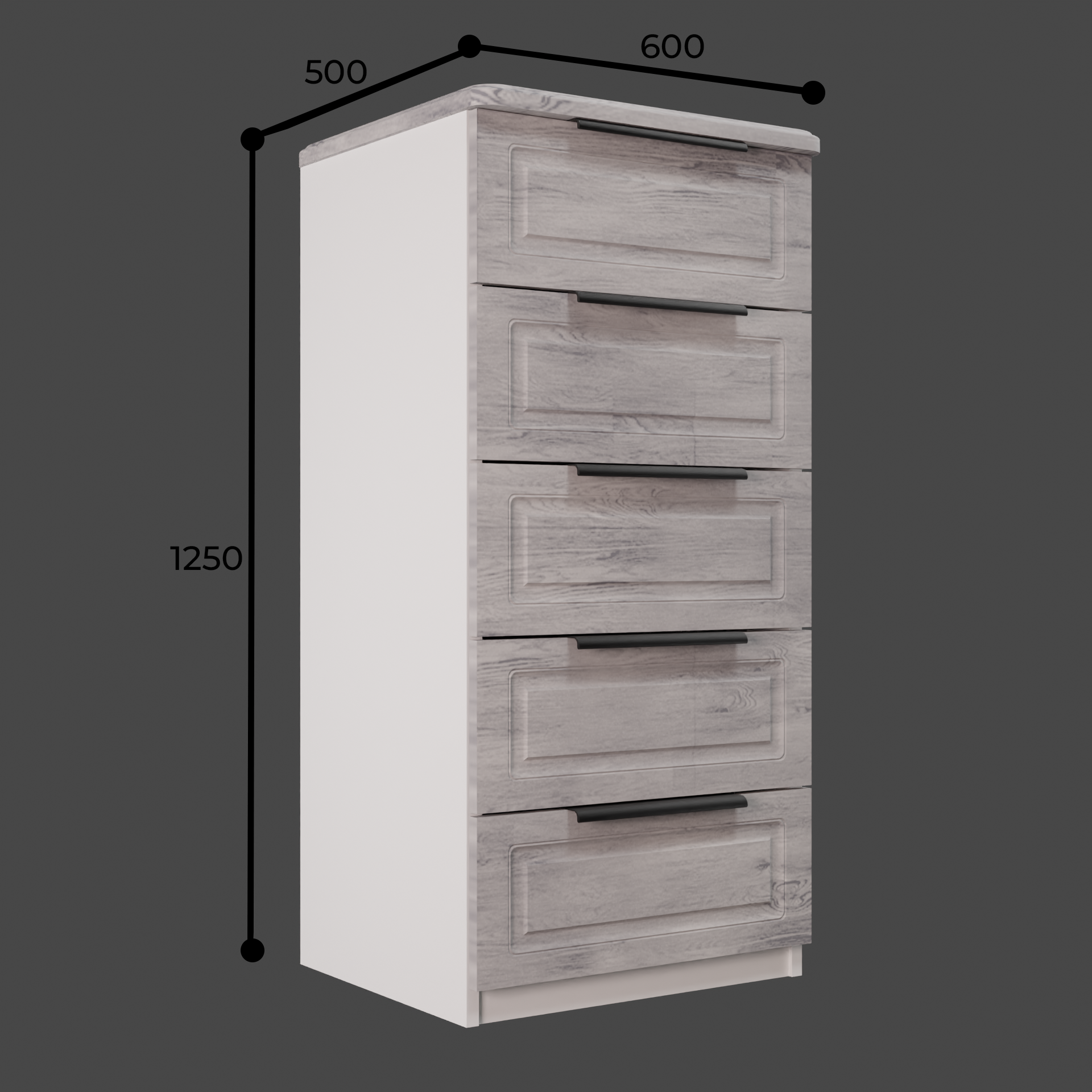 Изображение товара Комод Веста Катерина 600-5 5 ящиков 60x50x122 см МДФ профильные ручки цвет лиственница камчатская текстура дерева