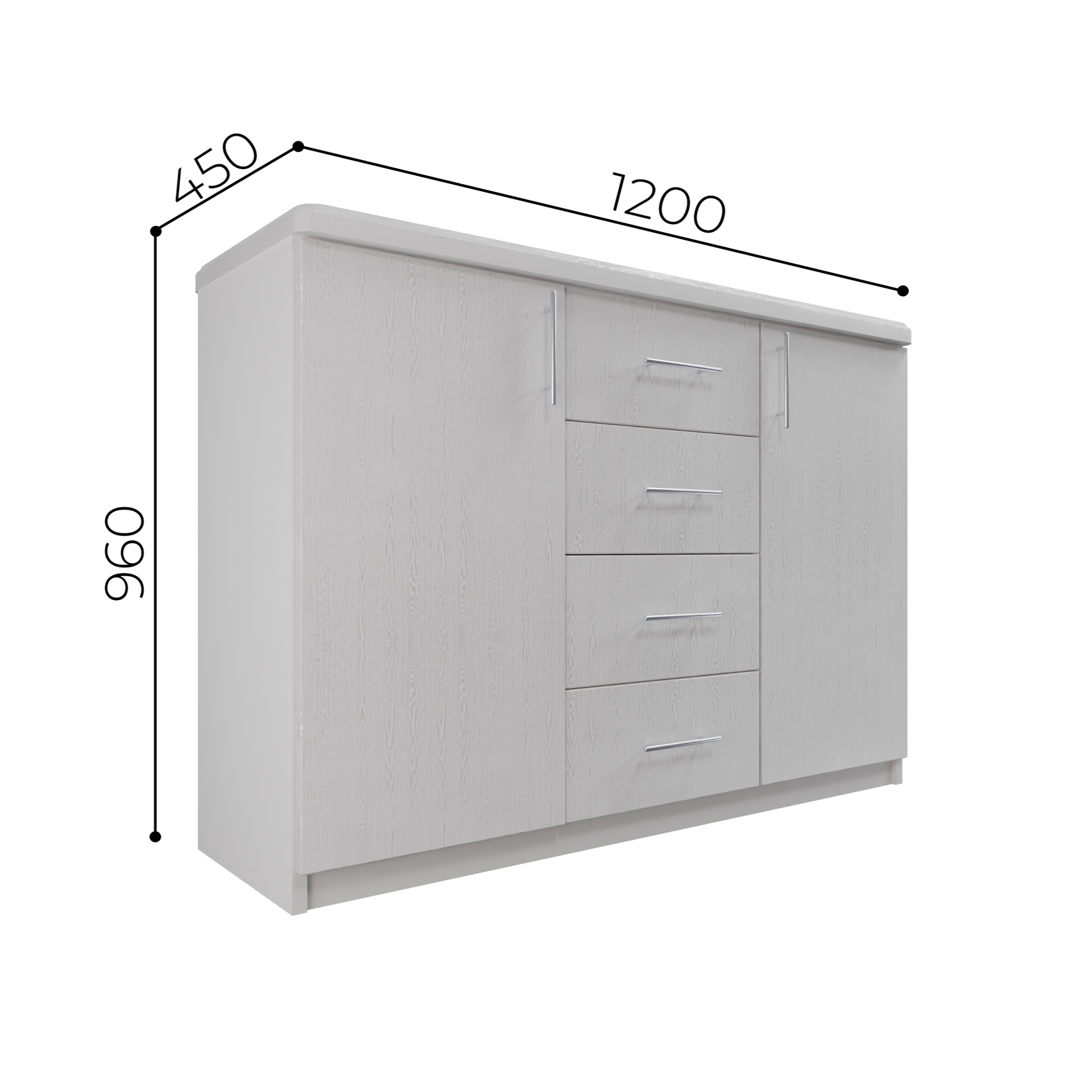 Изображение товара Комод Веста Марта 1200 4 ящика и 2 двери классический белый сноу Россия