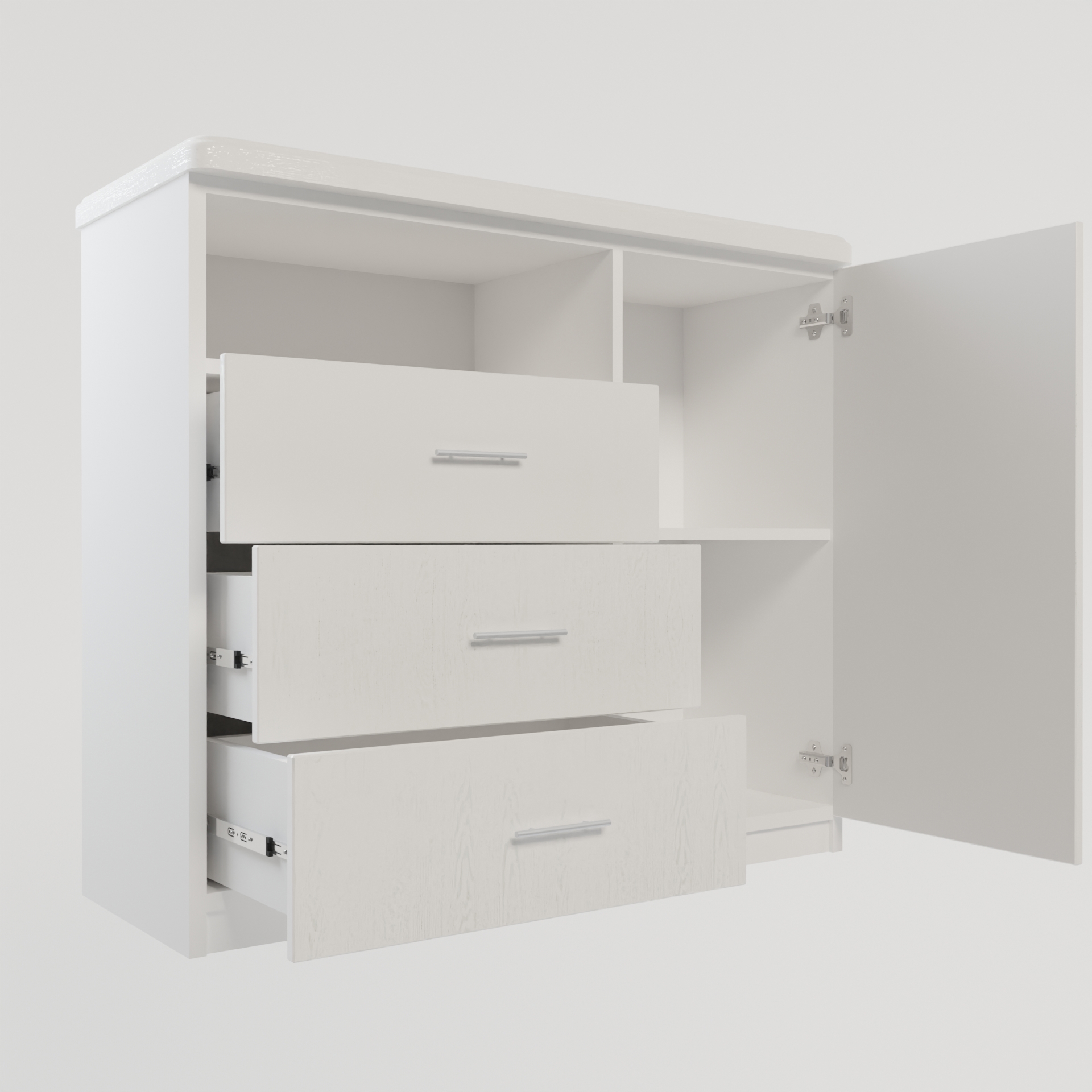 Изображение товара Комод Веста Марта 1000 3 ящика 100x50x85 см МДФ цвет сноу текстура дерева