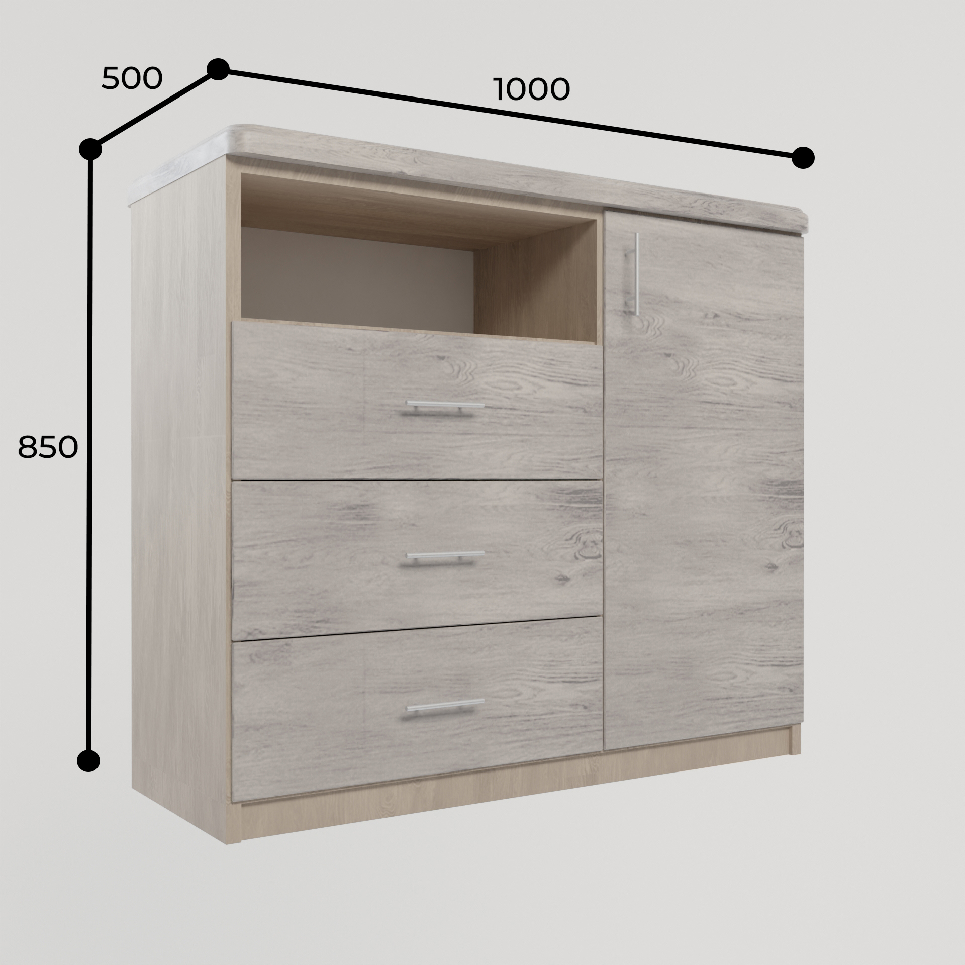 Изображение товара Комод Веста Марта 1000 с 3 ящиками и дверцей 100x50x85 см