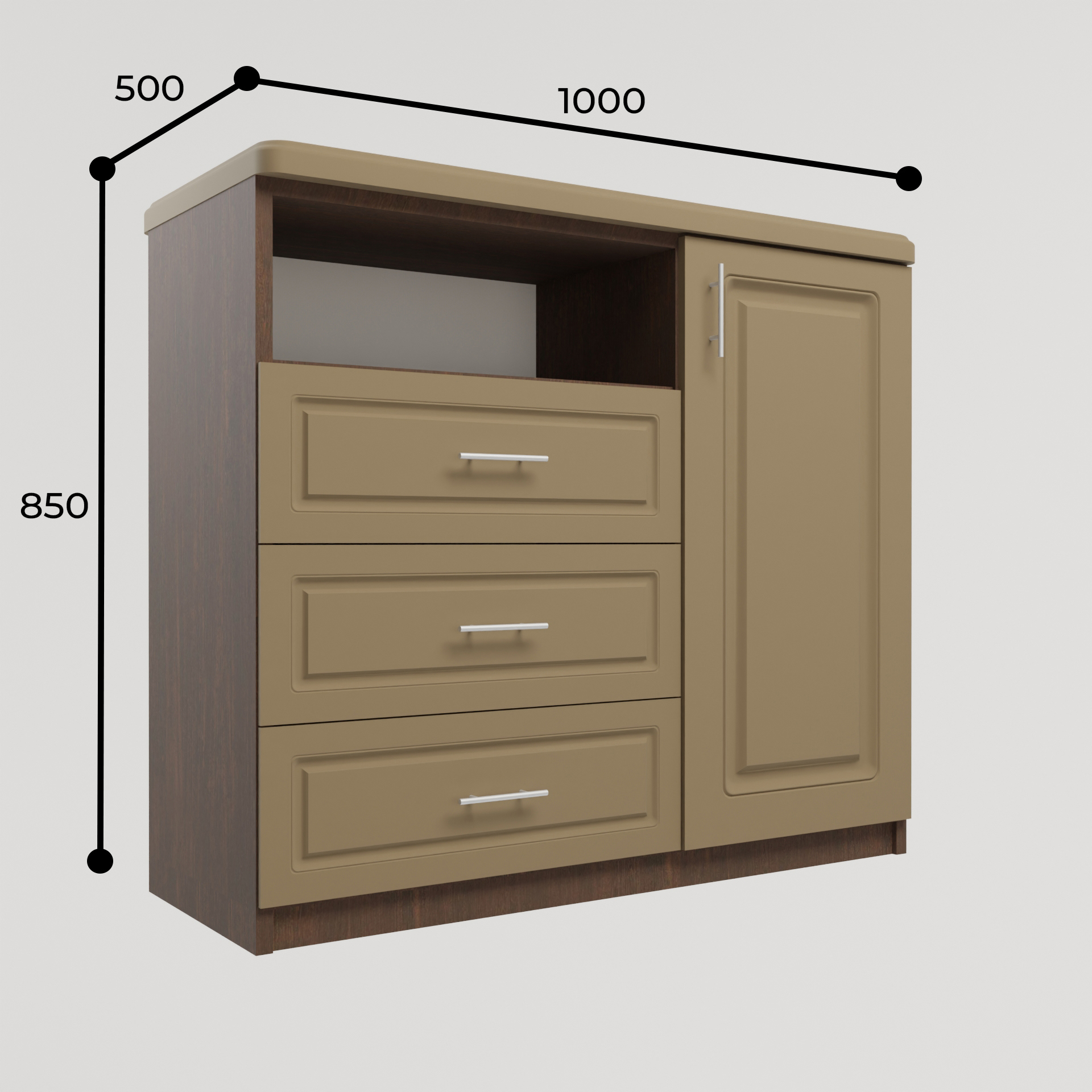 Изображение товара Комод Веста Катерина 1000 с 3 ящиками и дверью в цвете монолит клэй