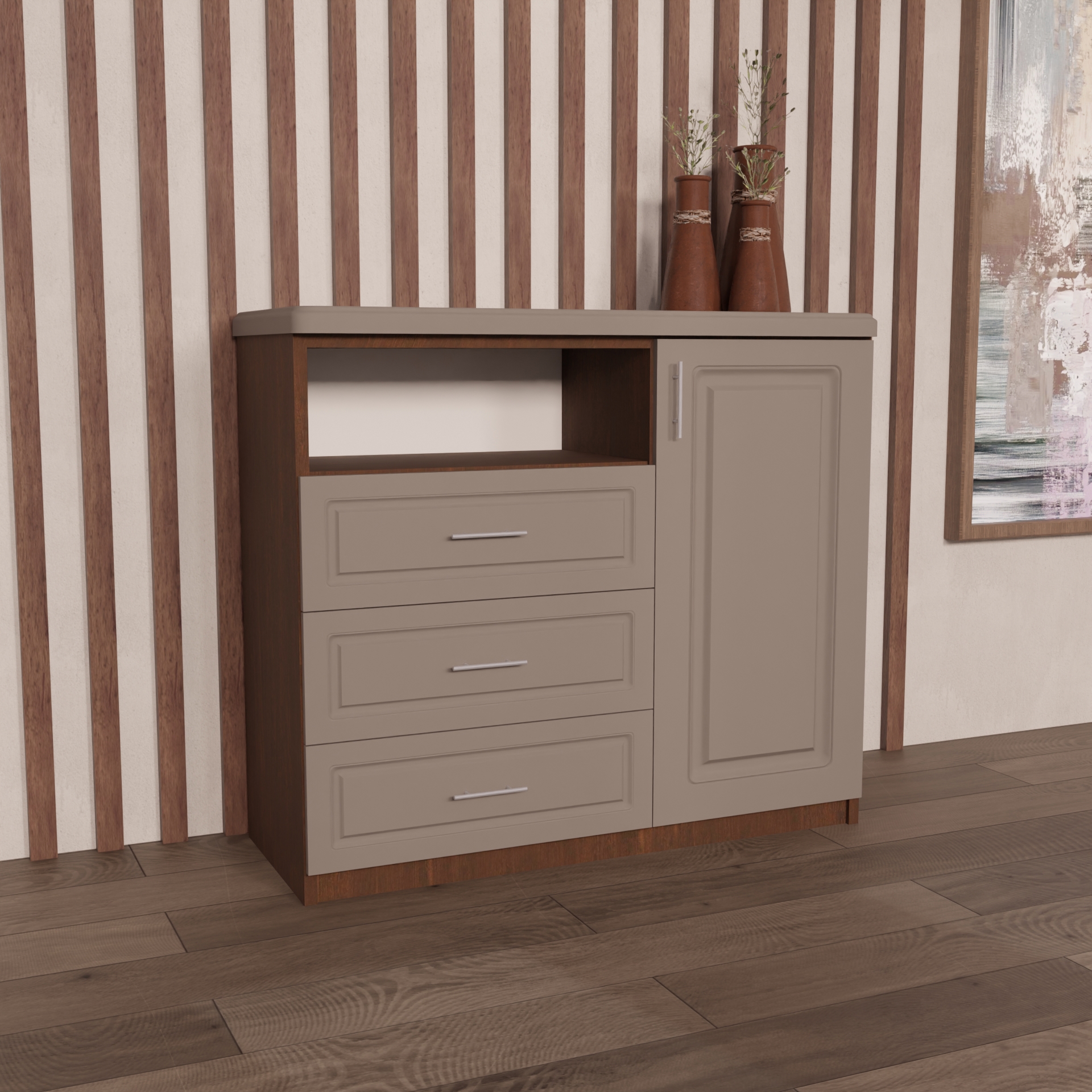 Изображение товара Комод Веста Катерина 1000 3 ящика из МДФ и ЛДСП, цвет монолит айрон