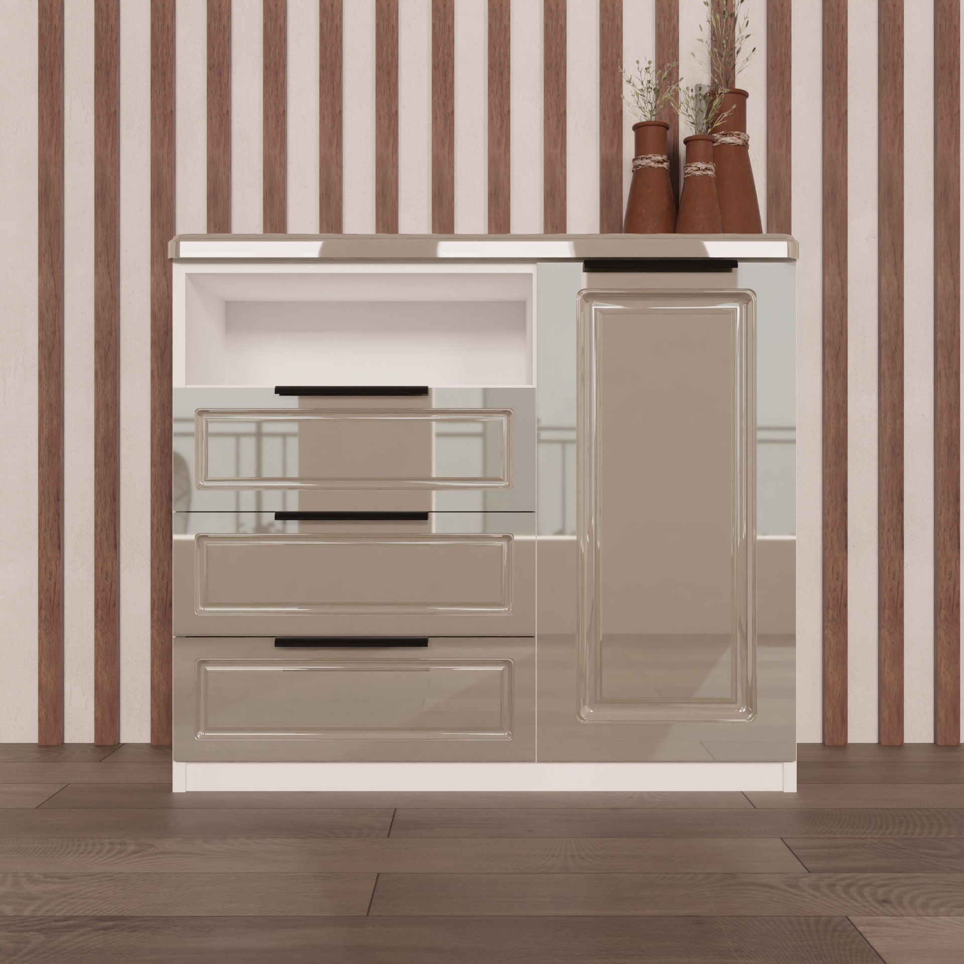 Изображение товара Комод Веста Катерина 1000 с 3 ящиками светло-серый глянец