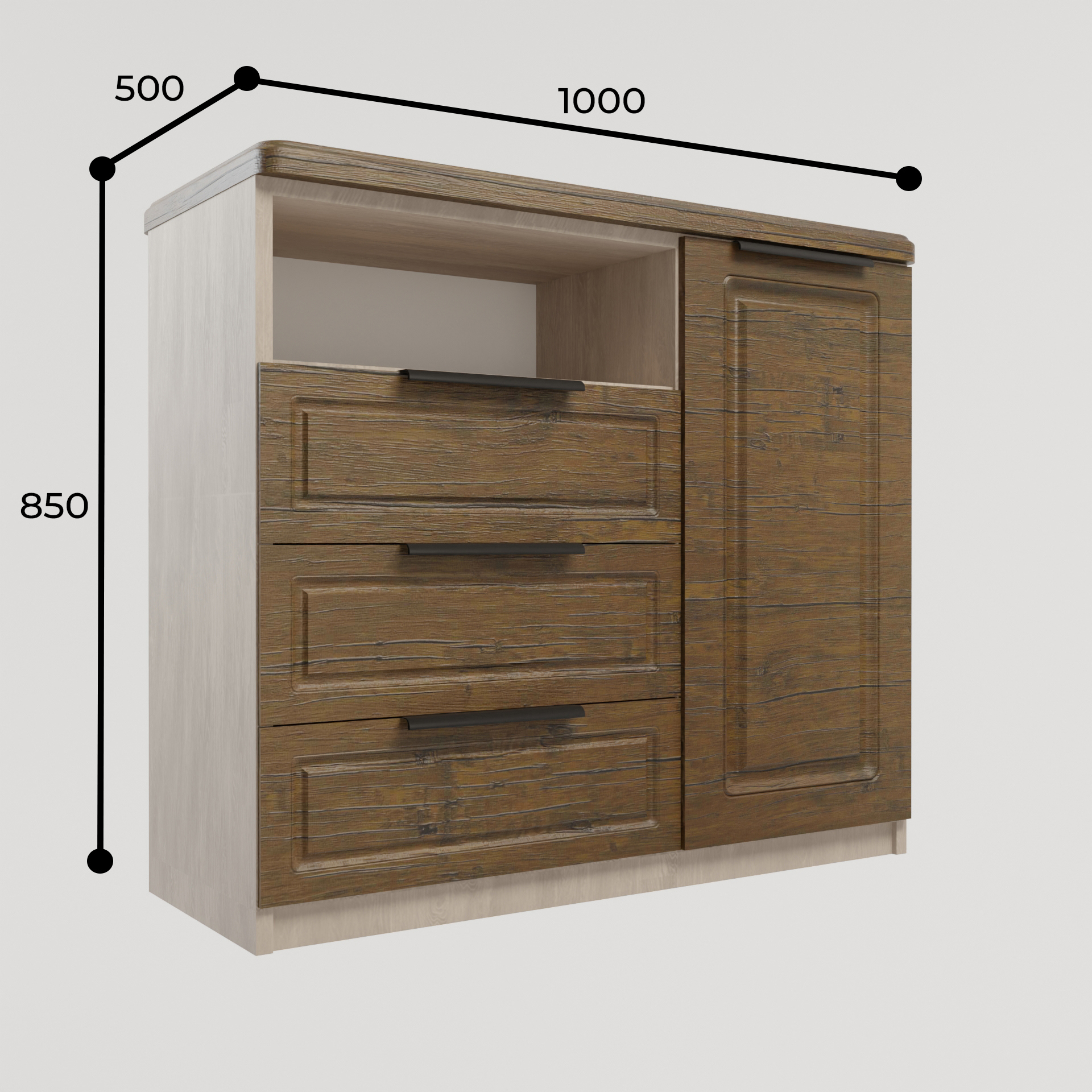 Изображение товара Комод Веста Катерина 1000 с 3 ящиками и дверцей в лесном орехе