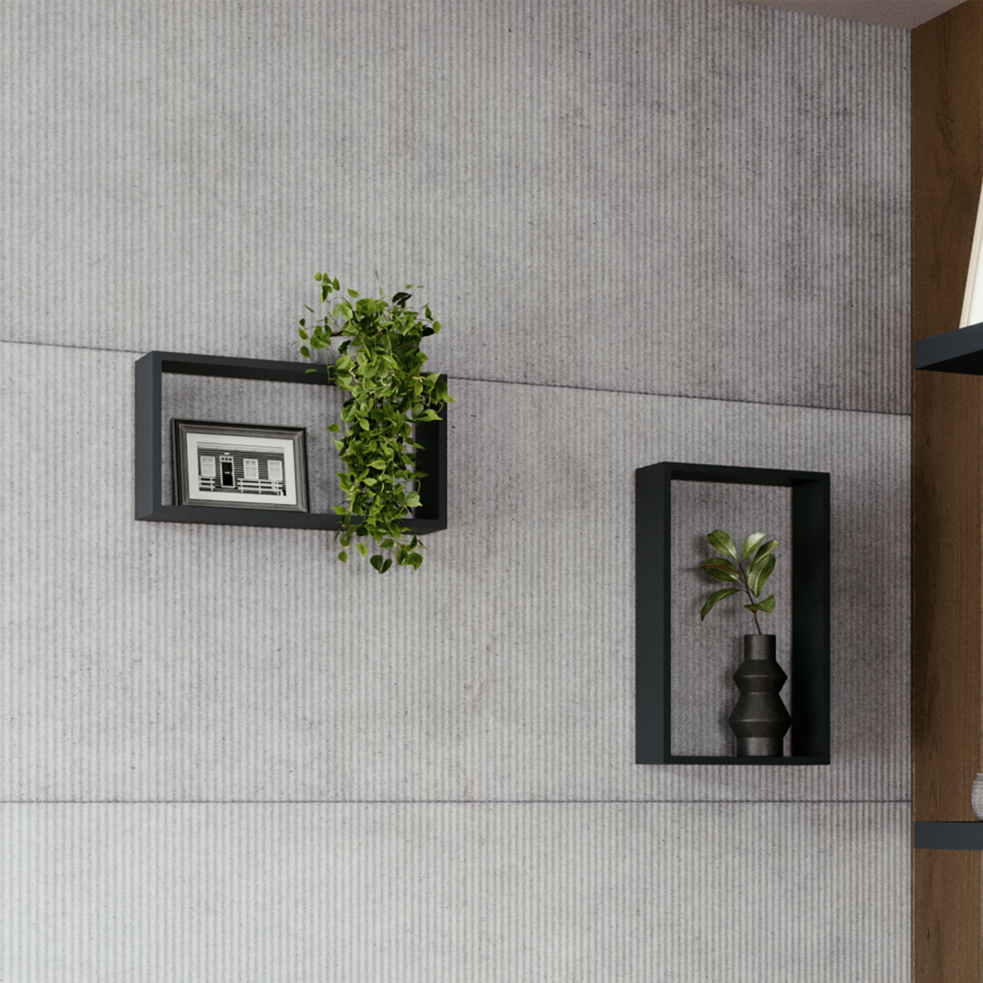 Полка настенная Spaceo 45x27 см/40x22 см МДФ цвет чёрный 2 шт