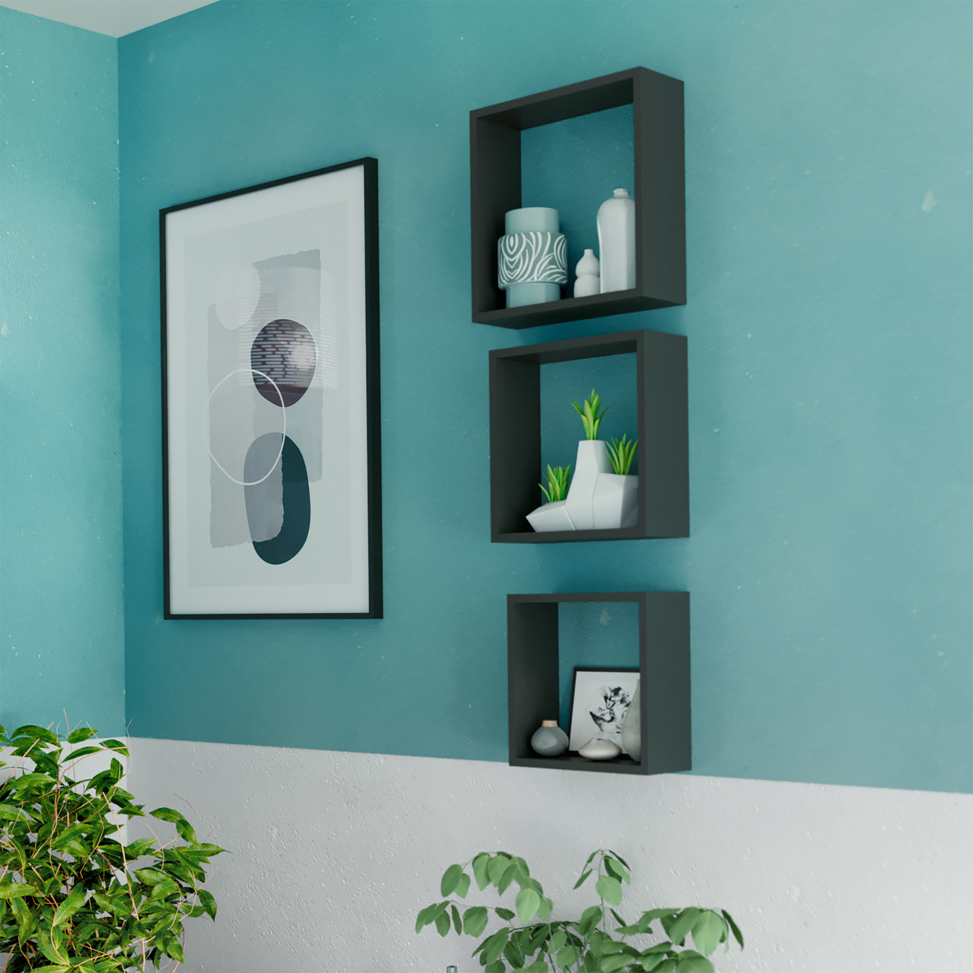 Полка настенная Spaceo 24x24 см/27x27 см/30x30 см МДФ цвет чёрный 3 шт