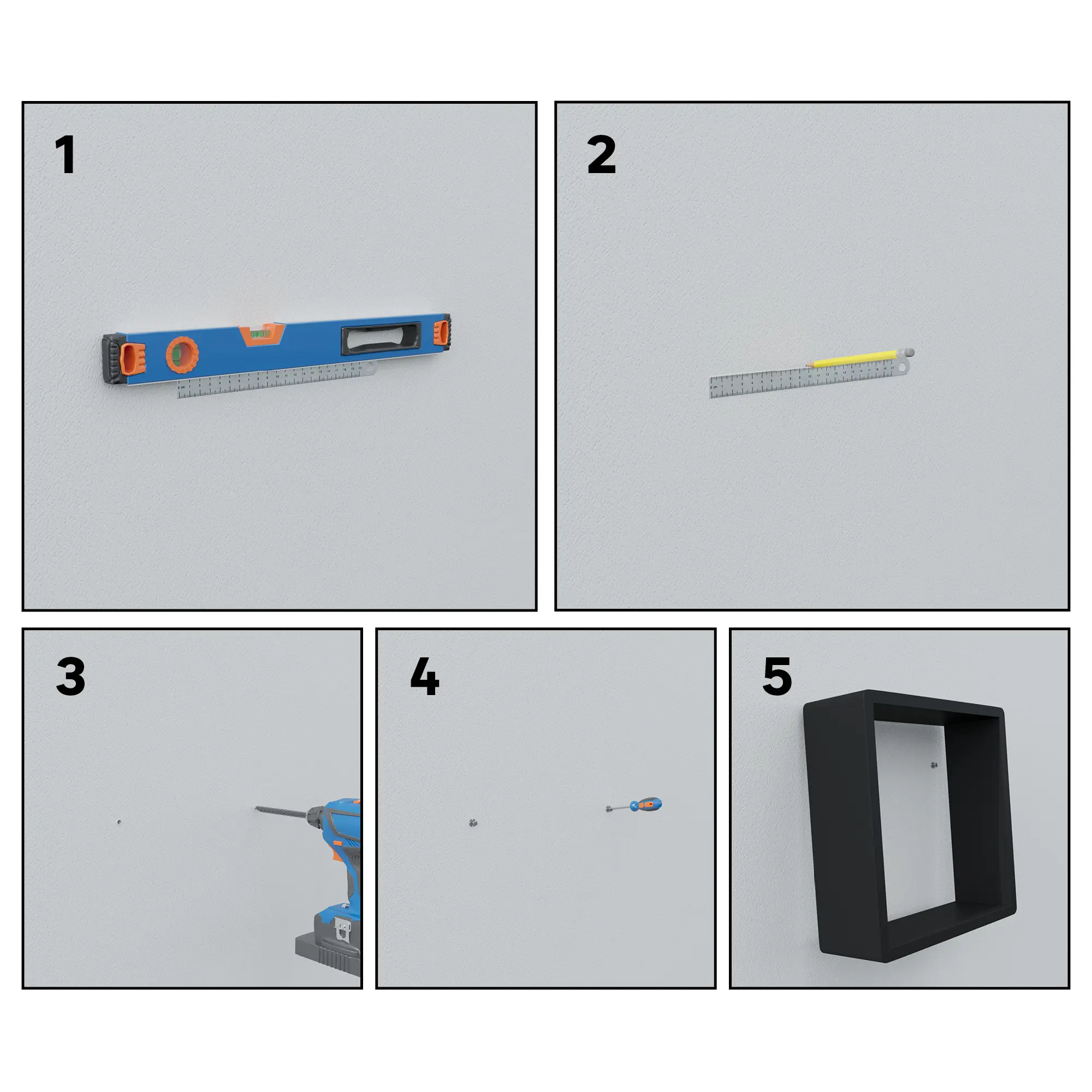 Полка настенная Spaceo 20x20 см/24x24 см/28x28 см МДФ цвет чёрный 3 шт - 8