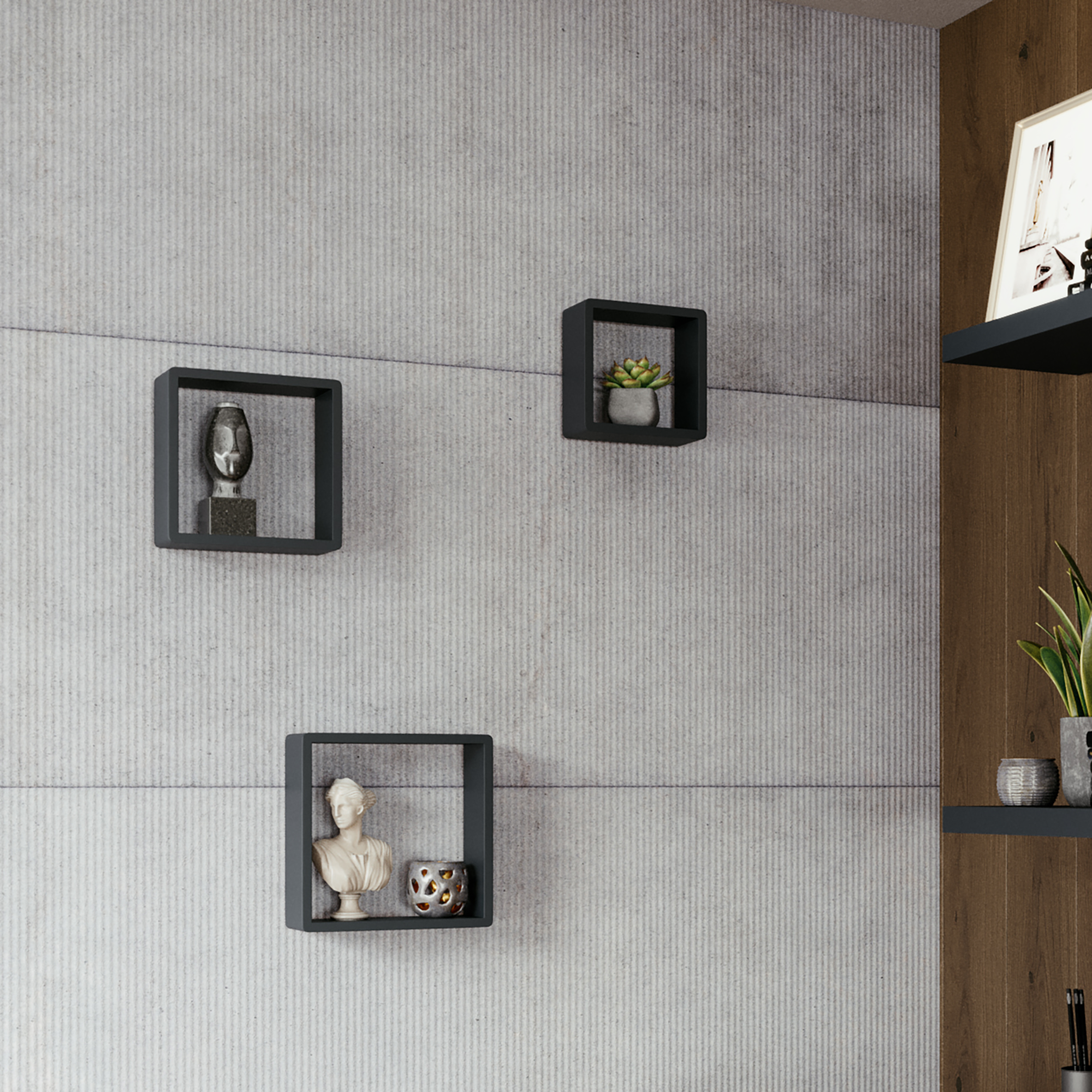 Полка настенная Spaceo 20x20 см/24x24 см/28x28 см МДФ цвет чёрный 3 шт